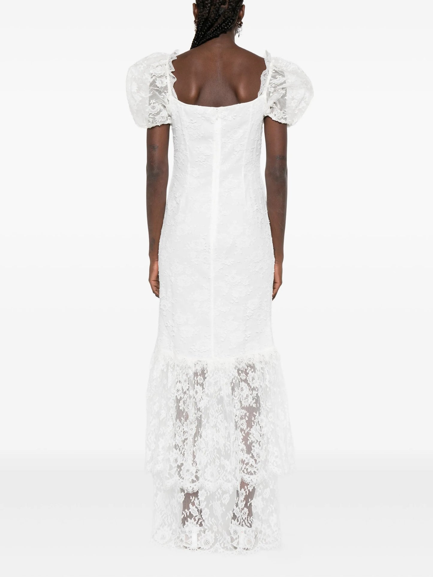 puff-sleeve lace maxi dress