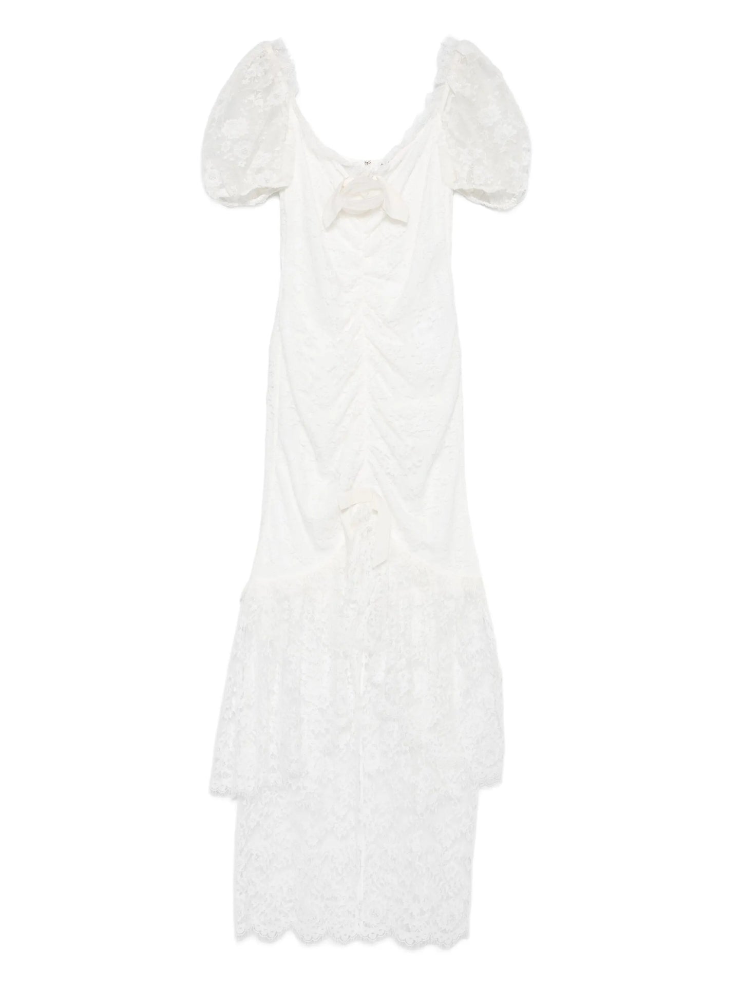 puff-sleeve lace maxi dress