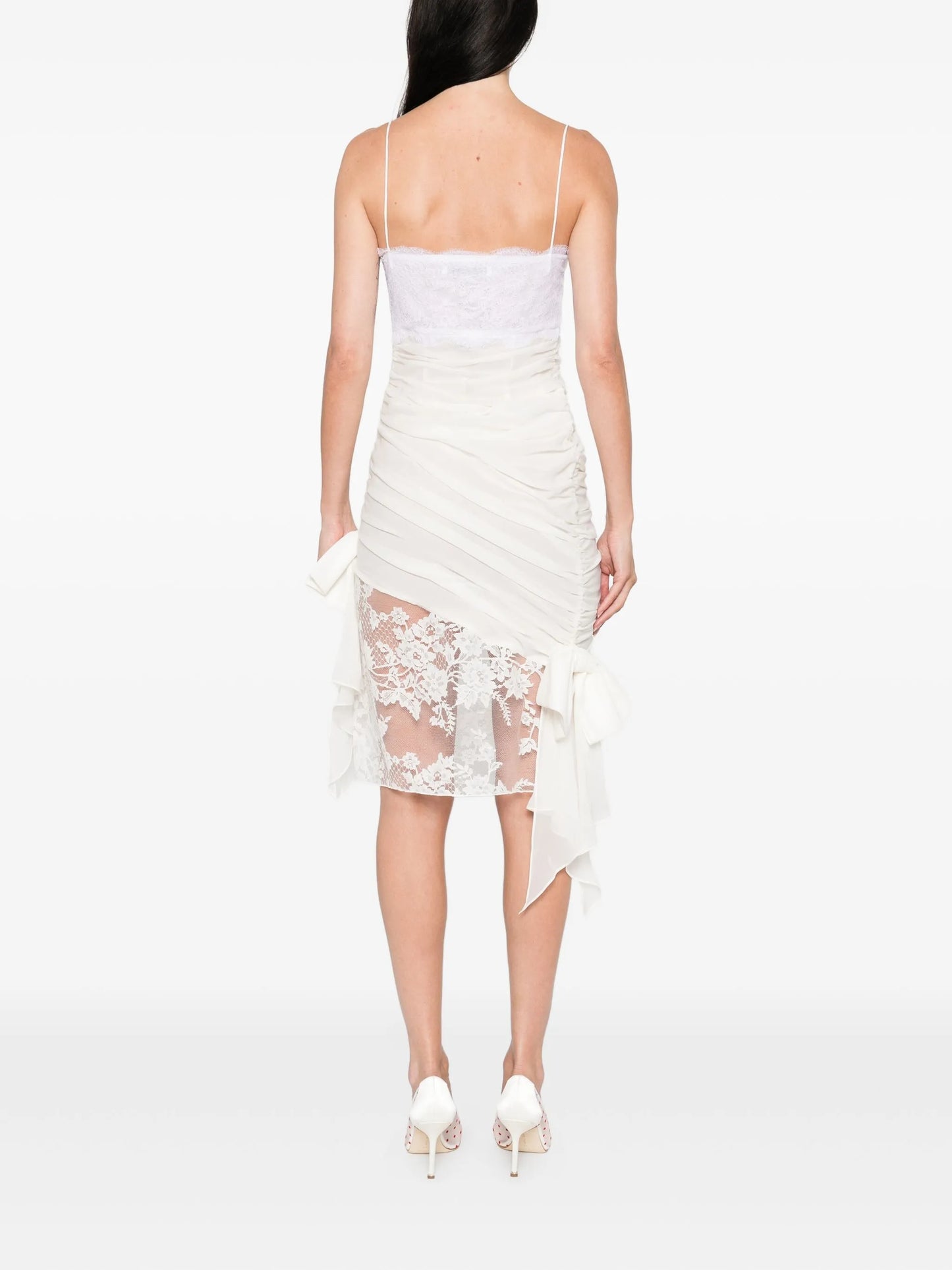 draped lace mini dress