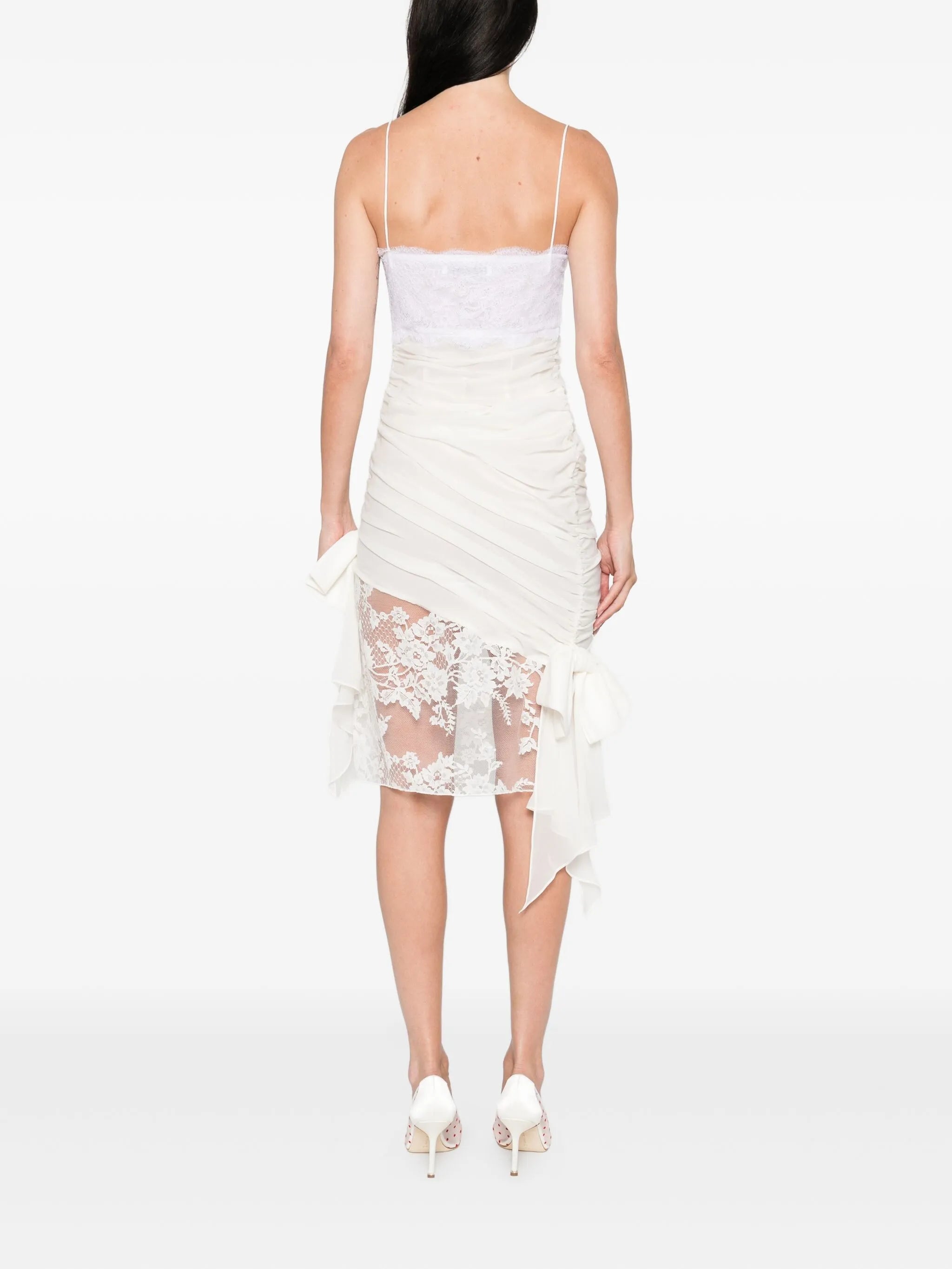 draped lace mini dress