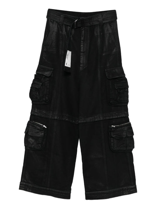 coated-finish cargo jeans