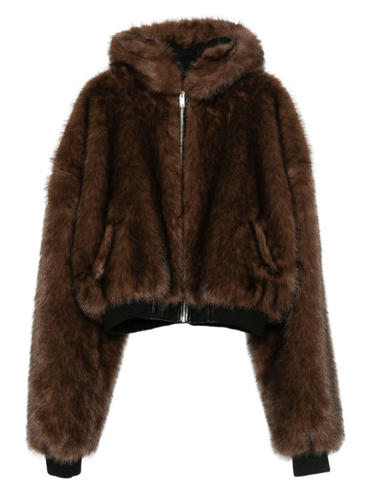 hooded faux-fur jacket