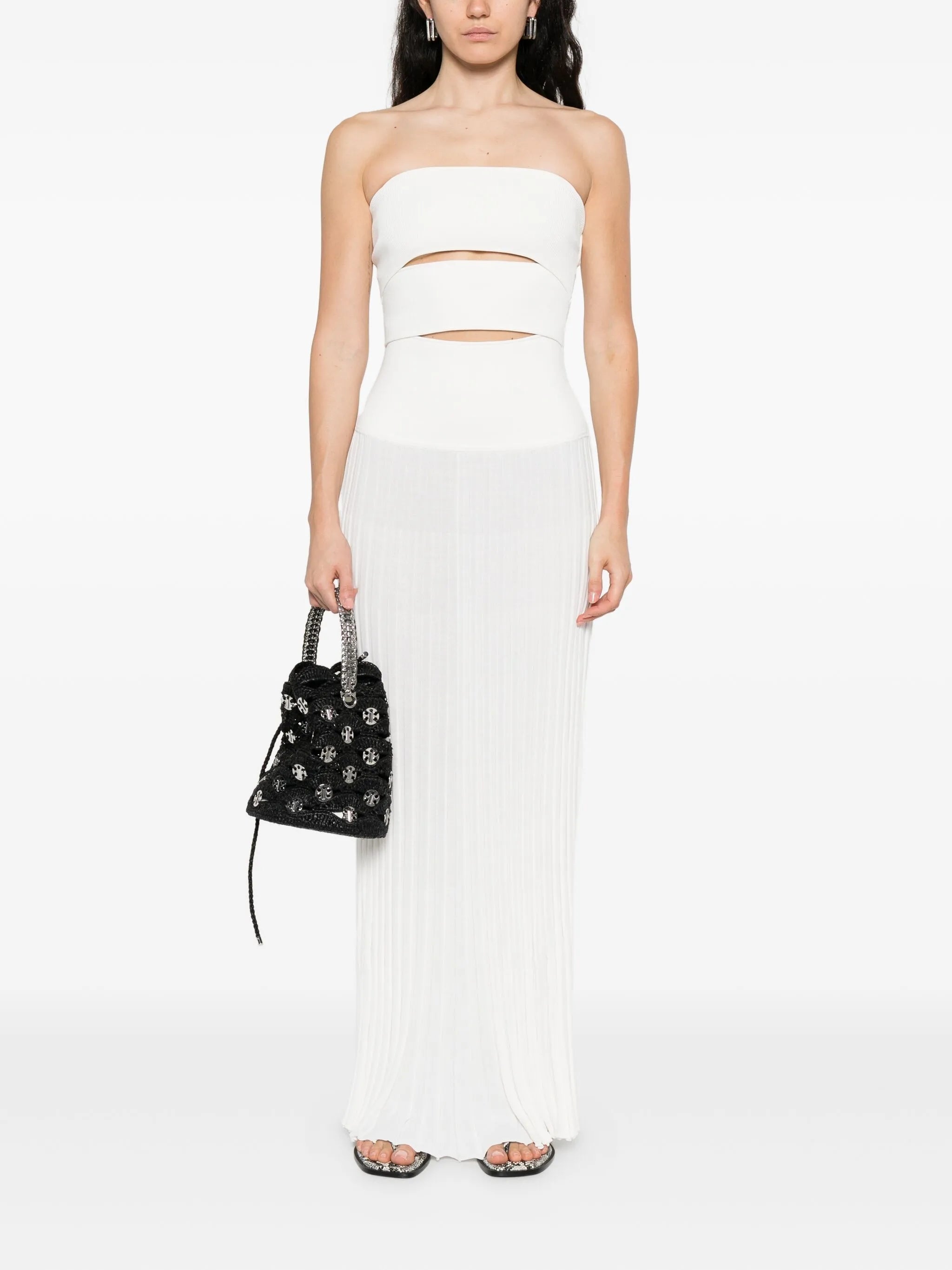 pleated strapless dress