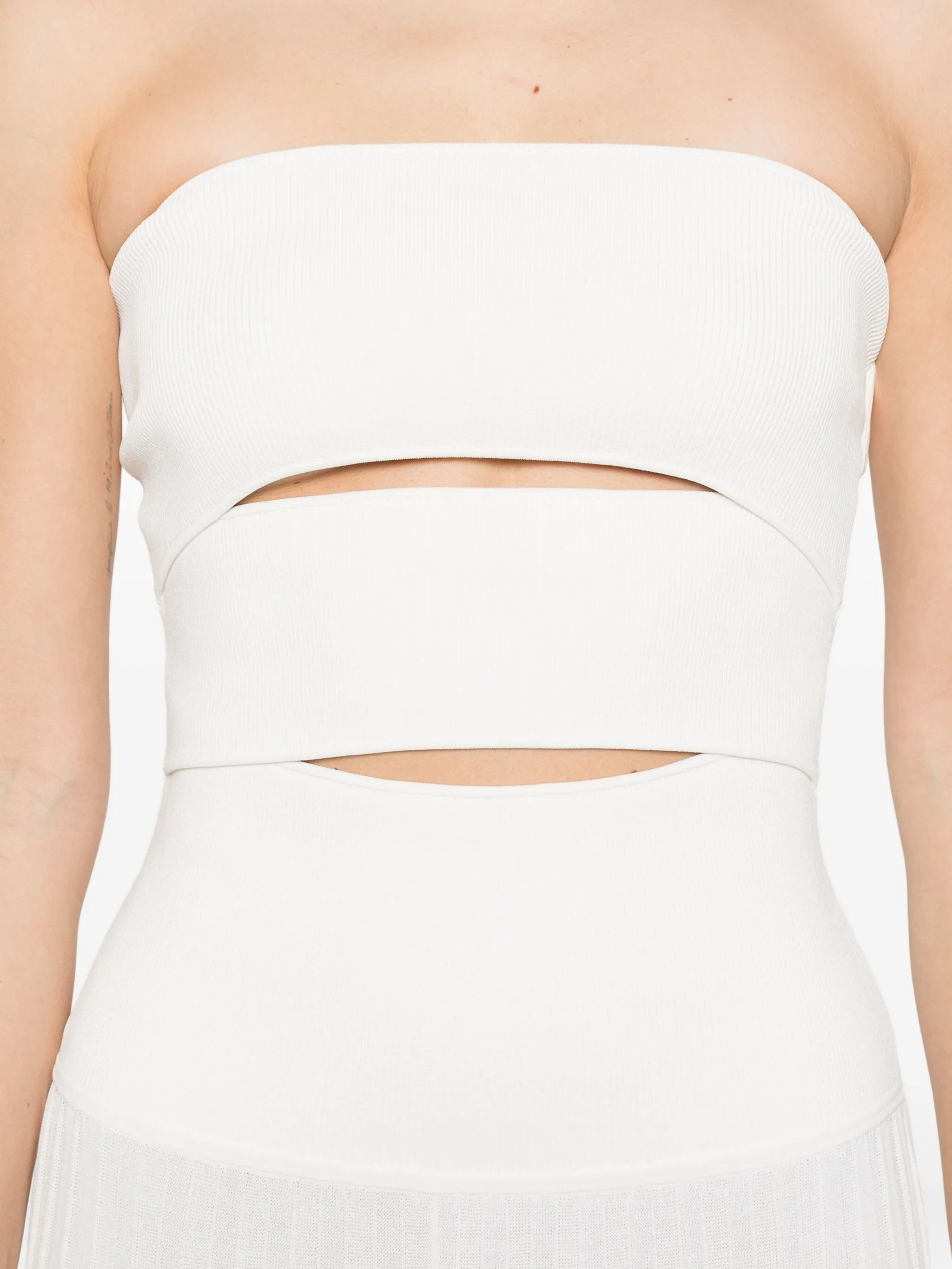 pleated strapless dress