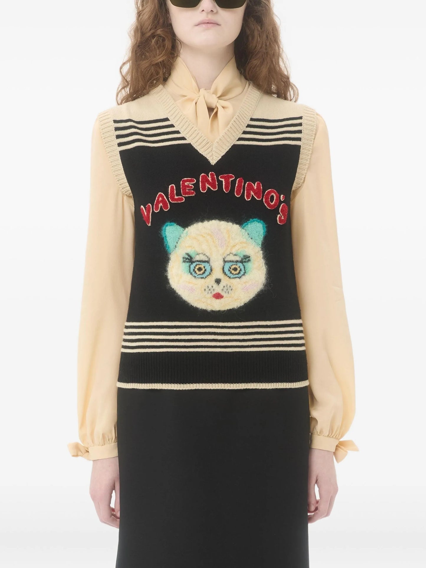 cat-motif stripe-detail vest