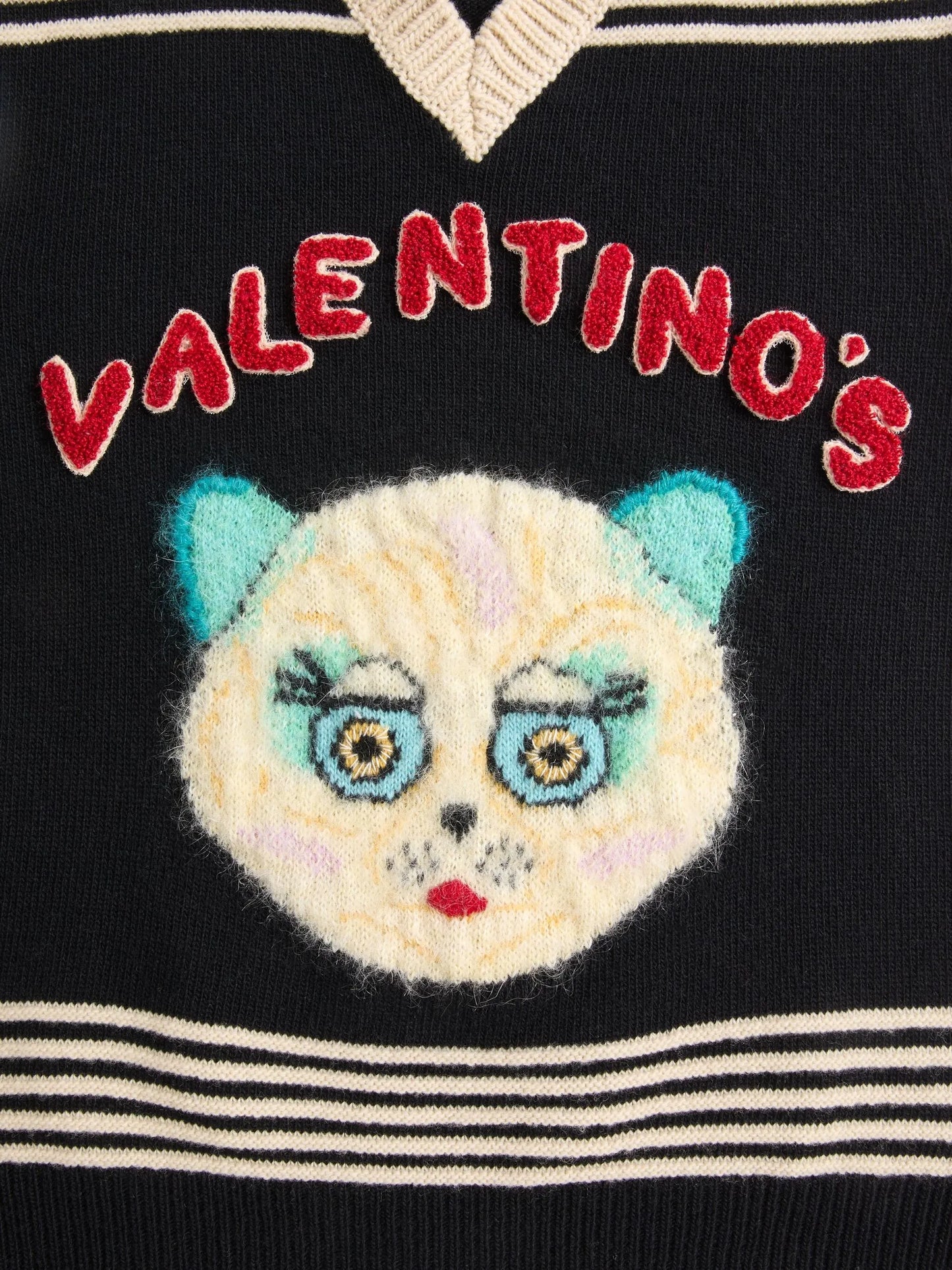 cat-motif stripe-detail vest