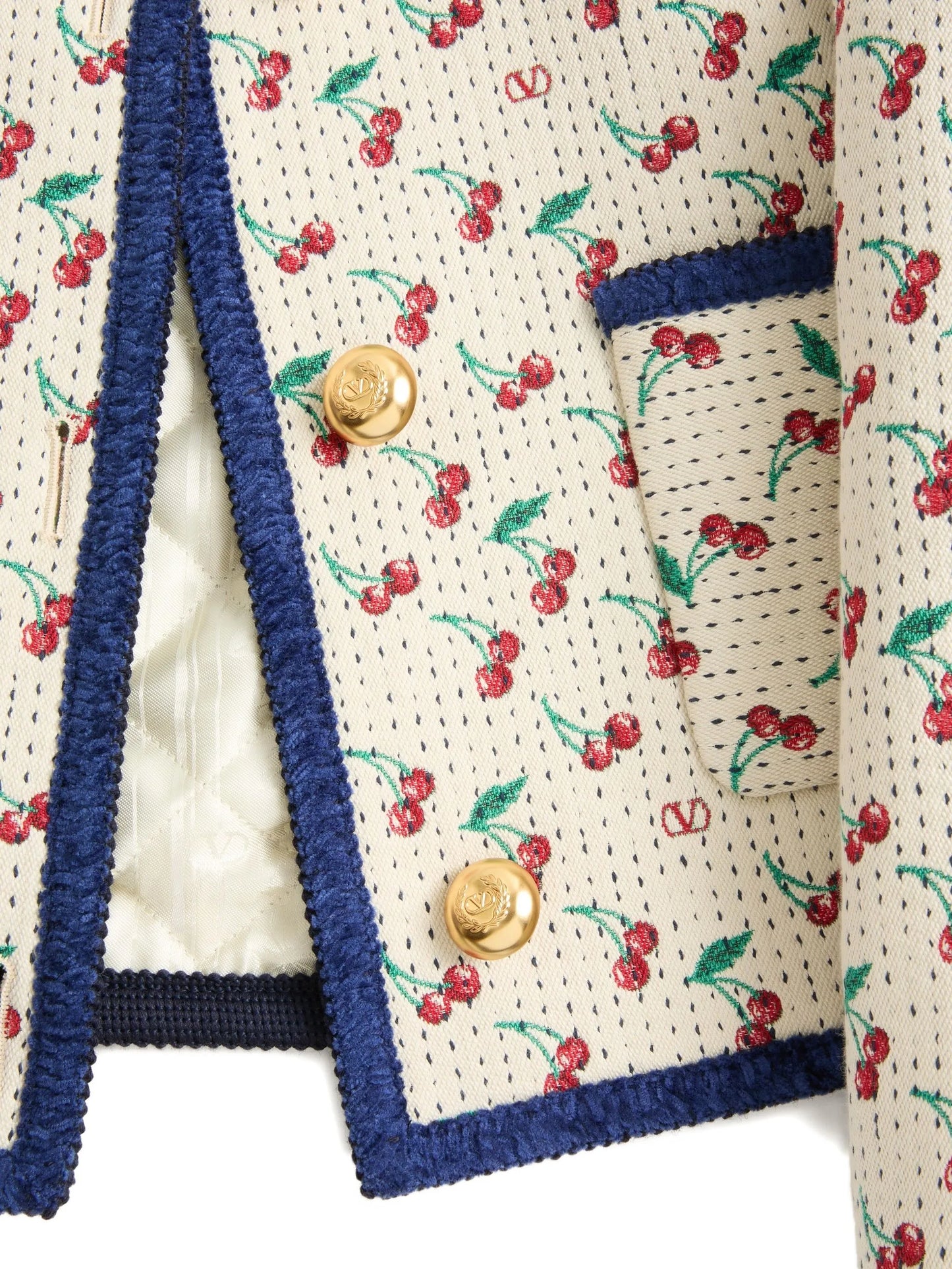 padded Caban with Cherryfic-print jacquard