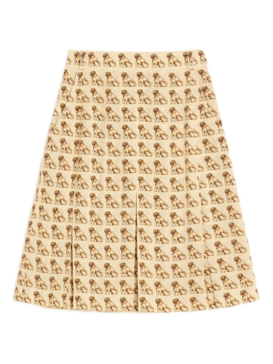 pleated dog-print mini skirt