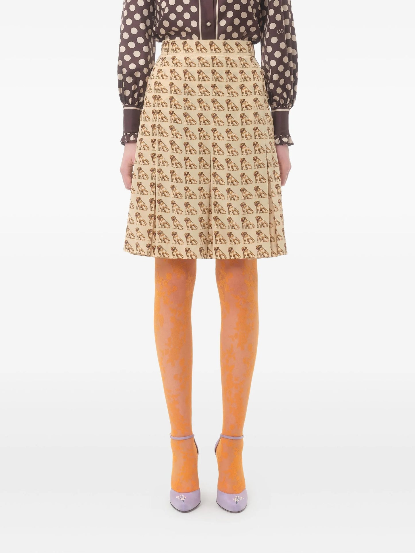 pleated dog-print mini skirt