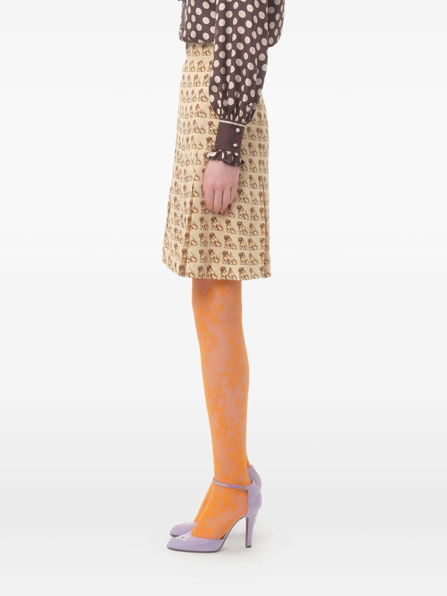 pleated dog-print mini skirt