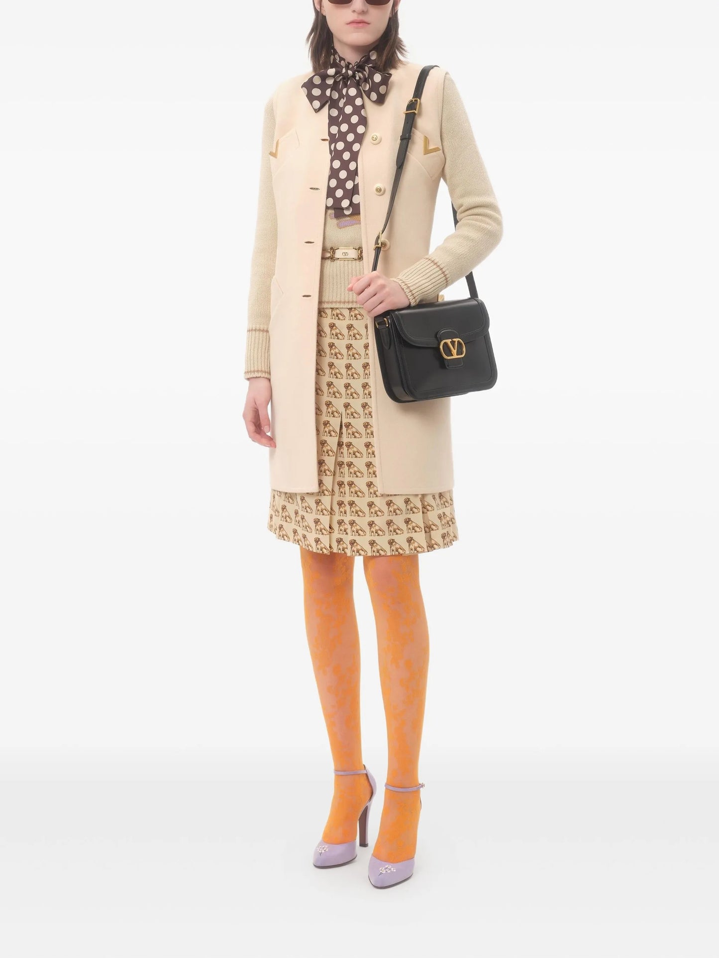 pleated dog-print mini skirt