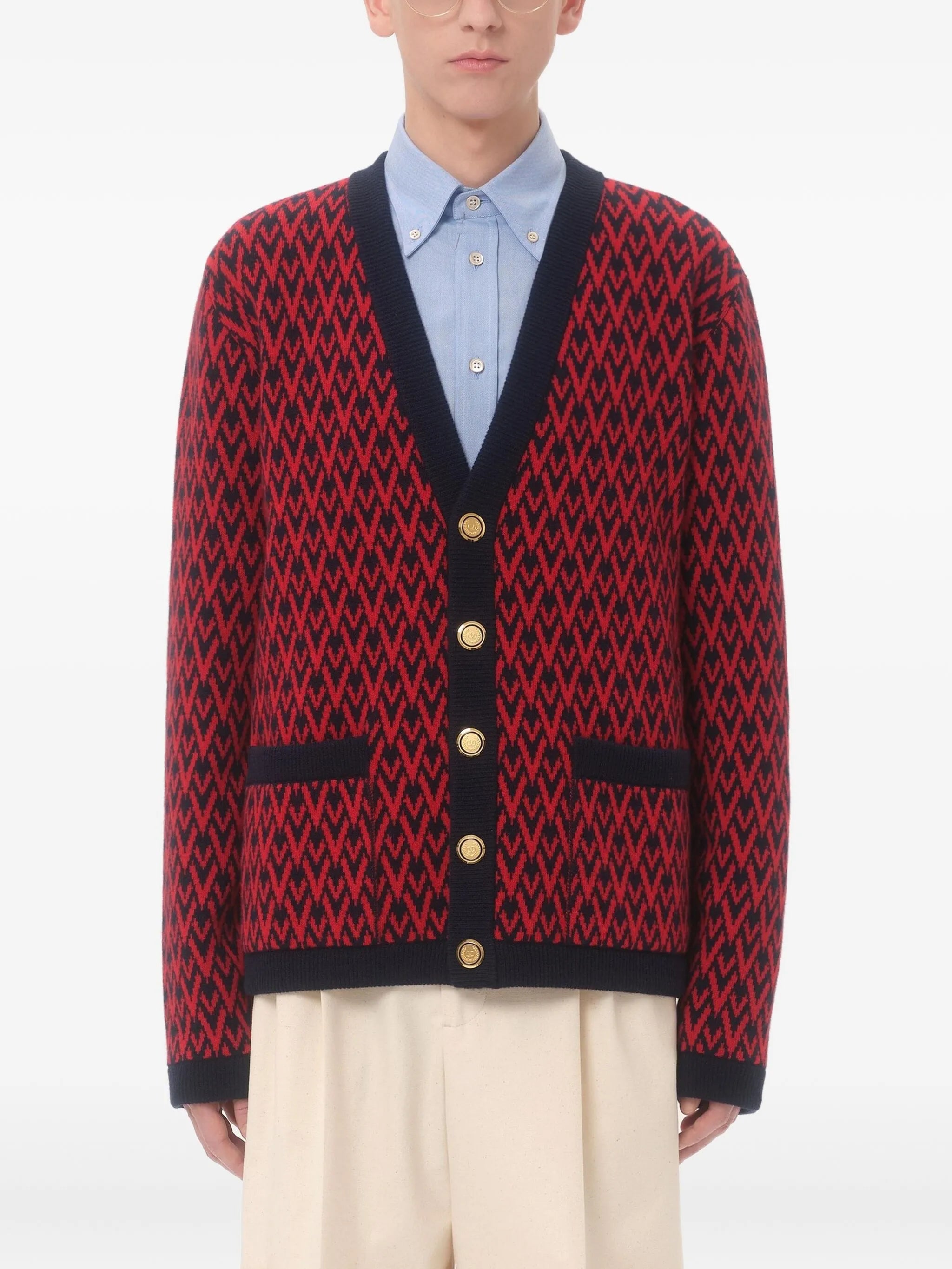 diamond-patterned cardigan