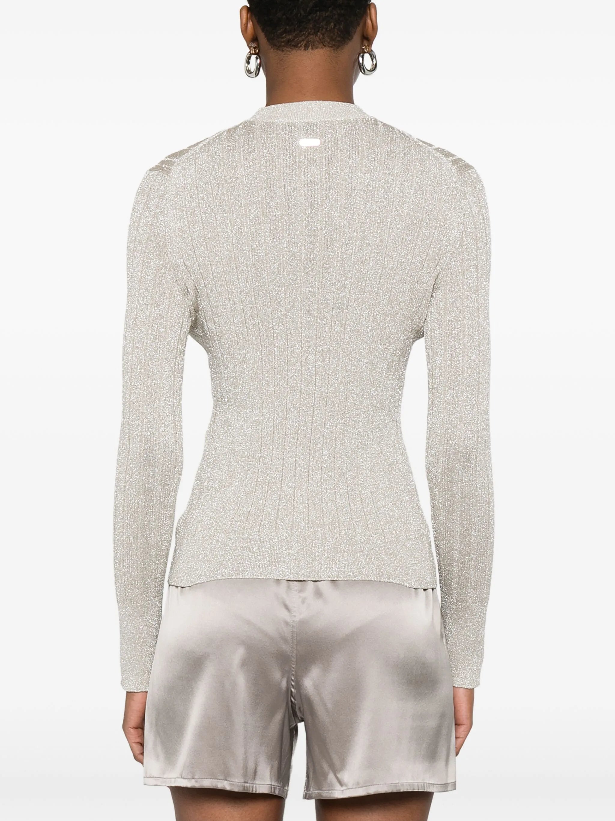 lurex-detail ribbed cardigan