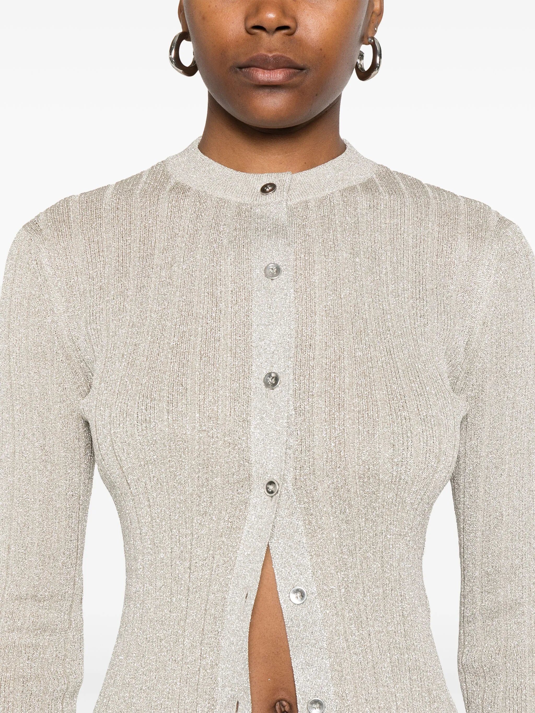 lurex-detail ribbed cardigan