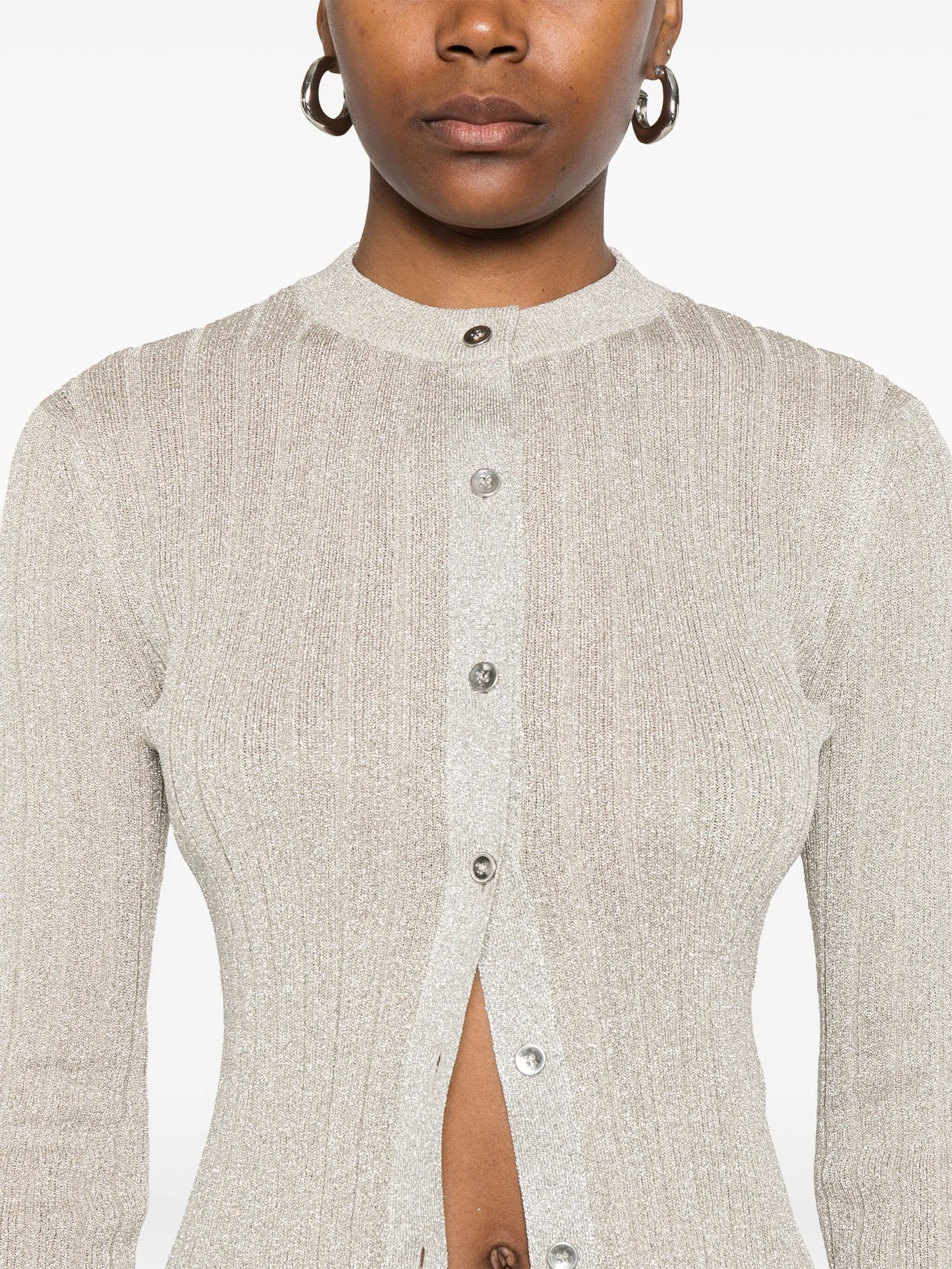 lurex-detail ribbed cardigan