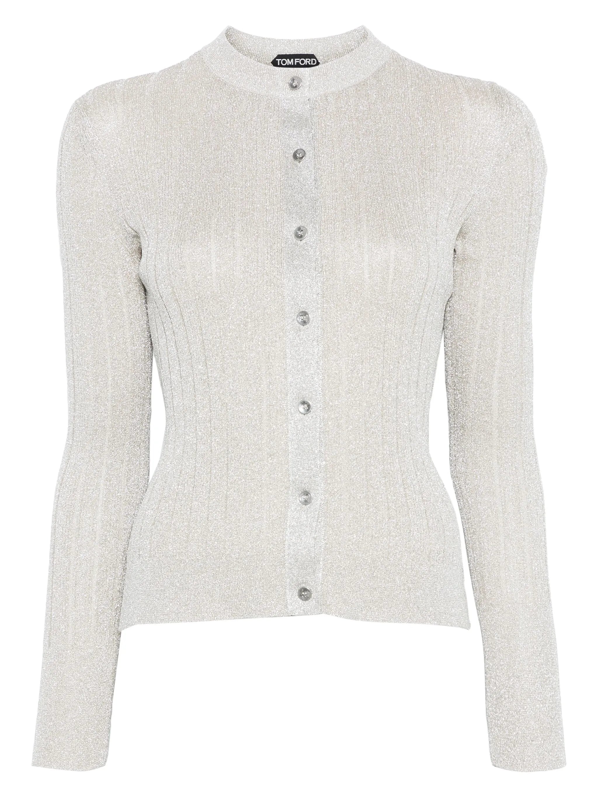 lurex-detail ribbed cardigan