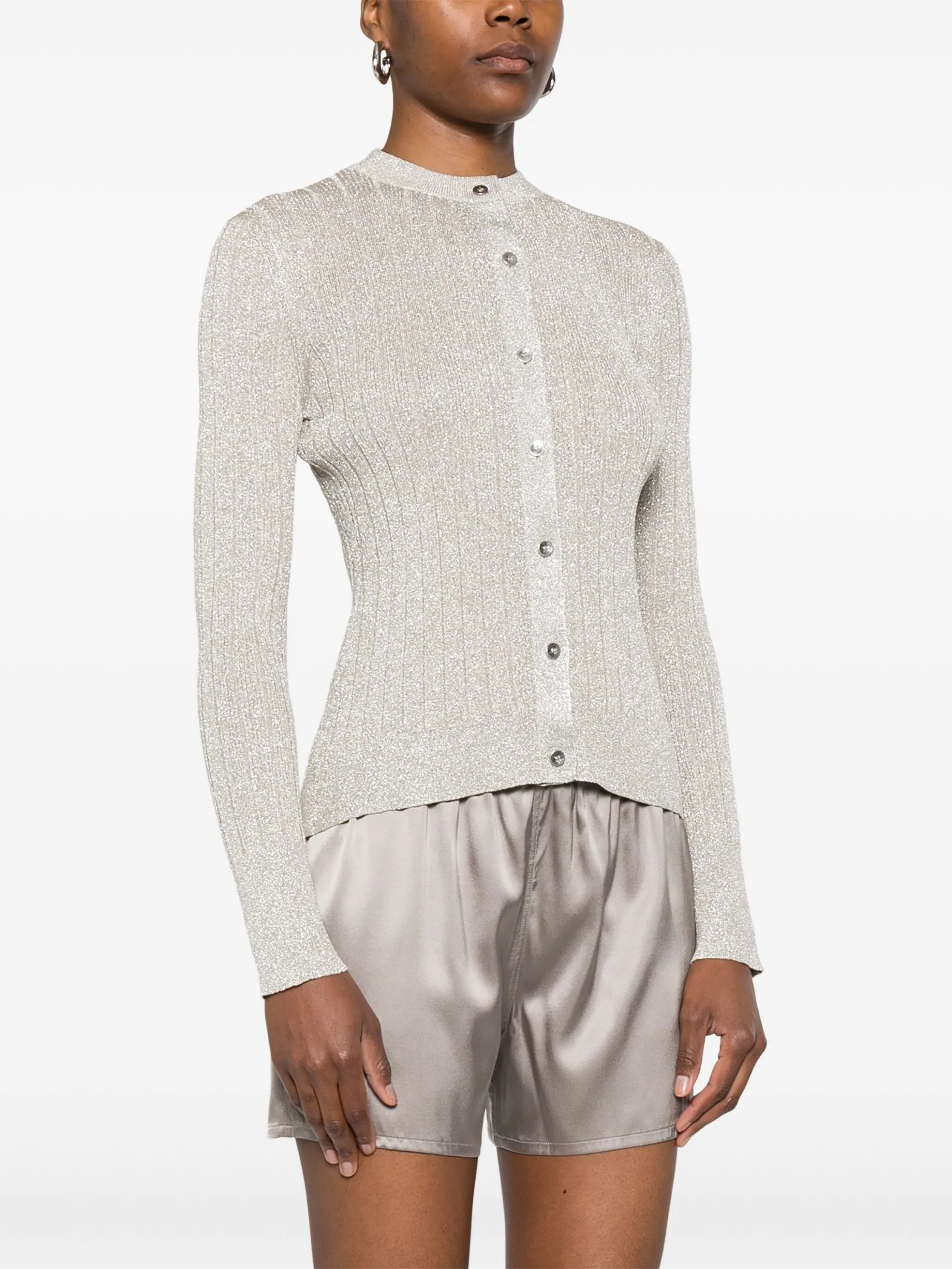 lurex-detail ribbed cardigan