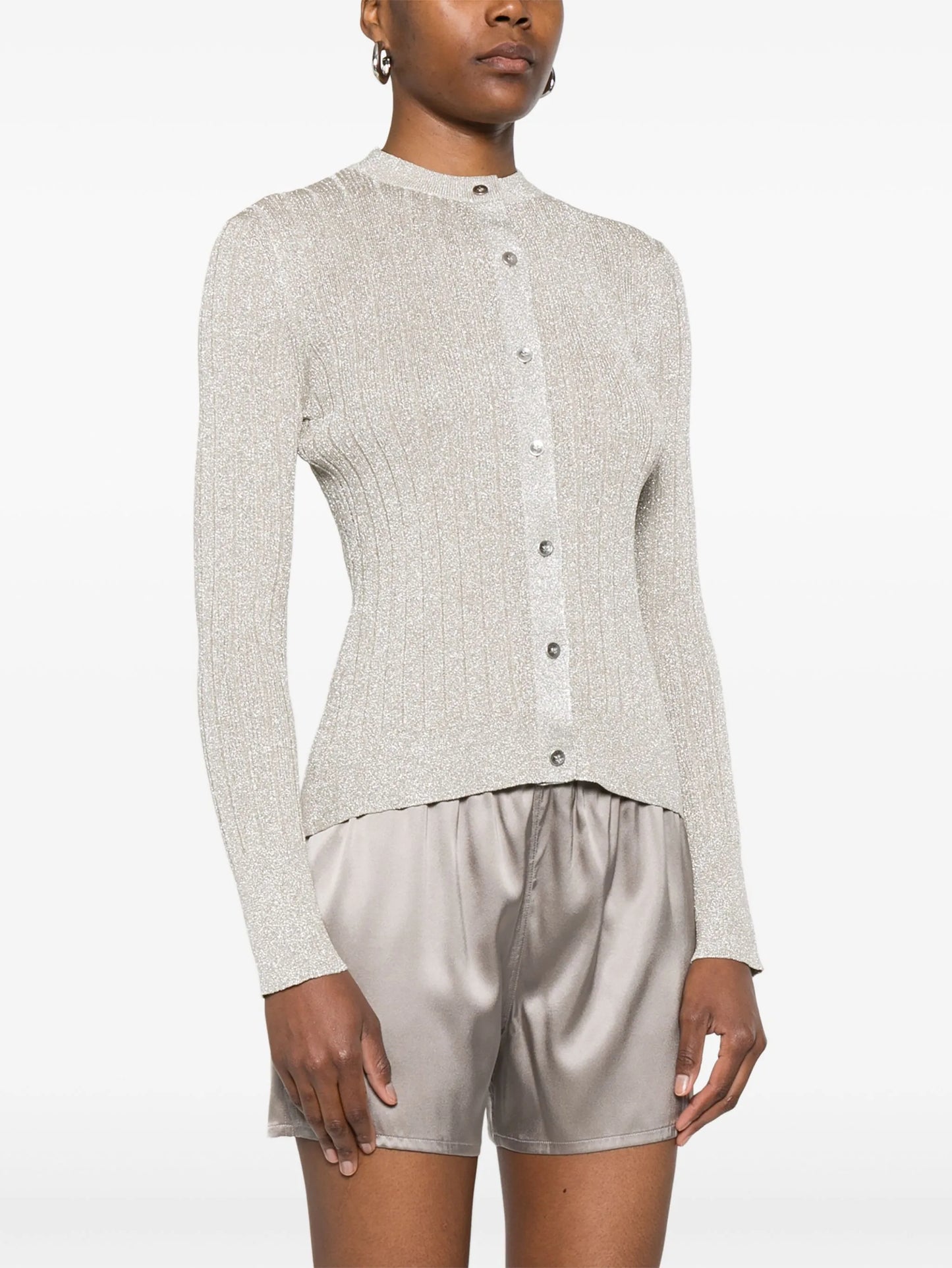 lurex-detail ribbed cardigan