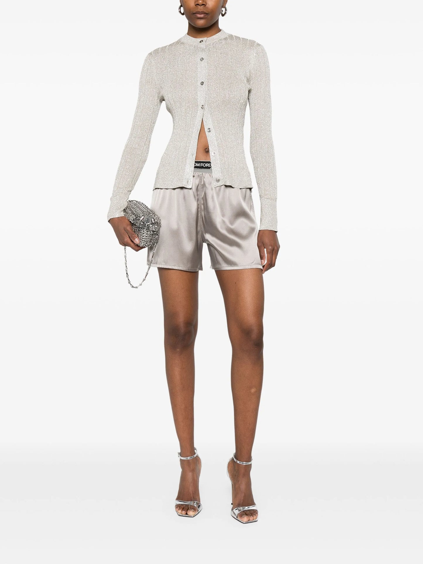 lurex-detail ribbed cardigan