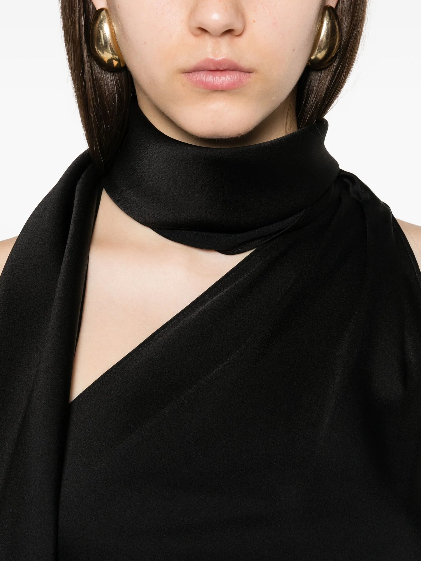 one-shoulder scarf-detail top