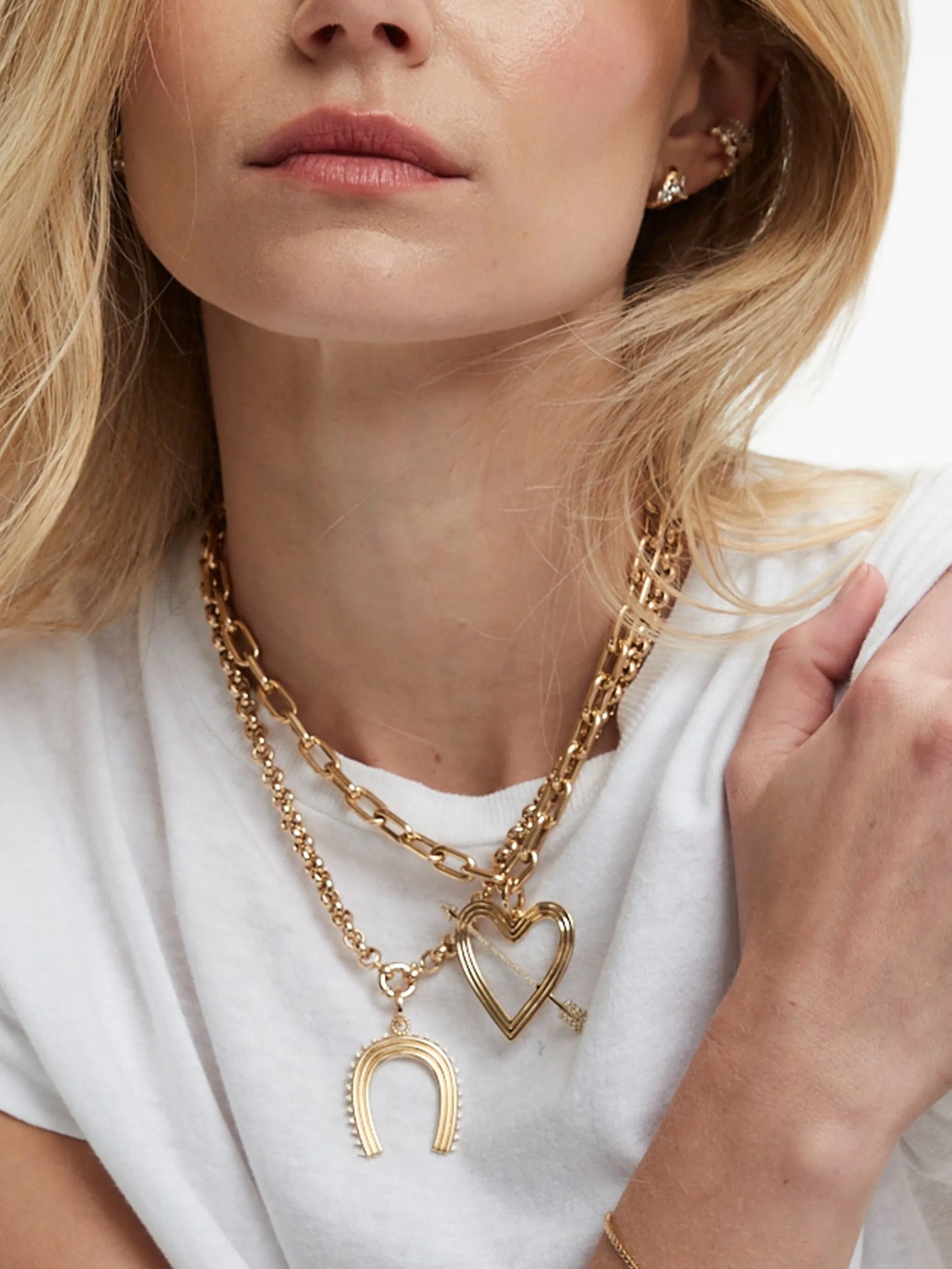 14K yellow gold Heart and Arrow diamond necklace