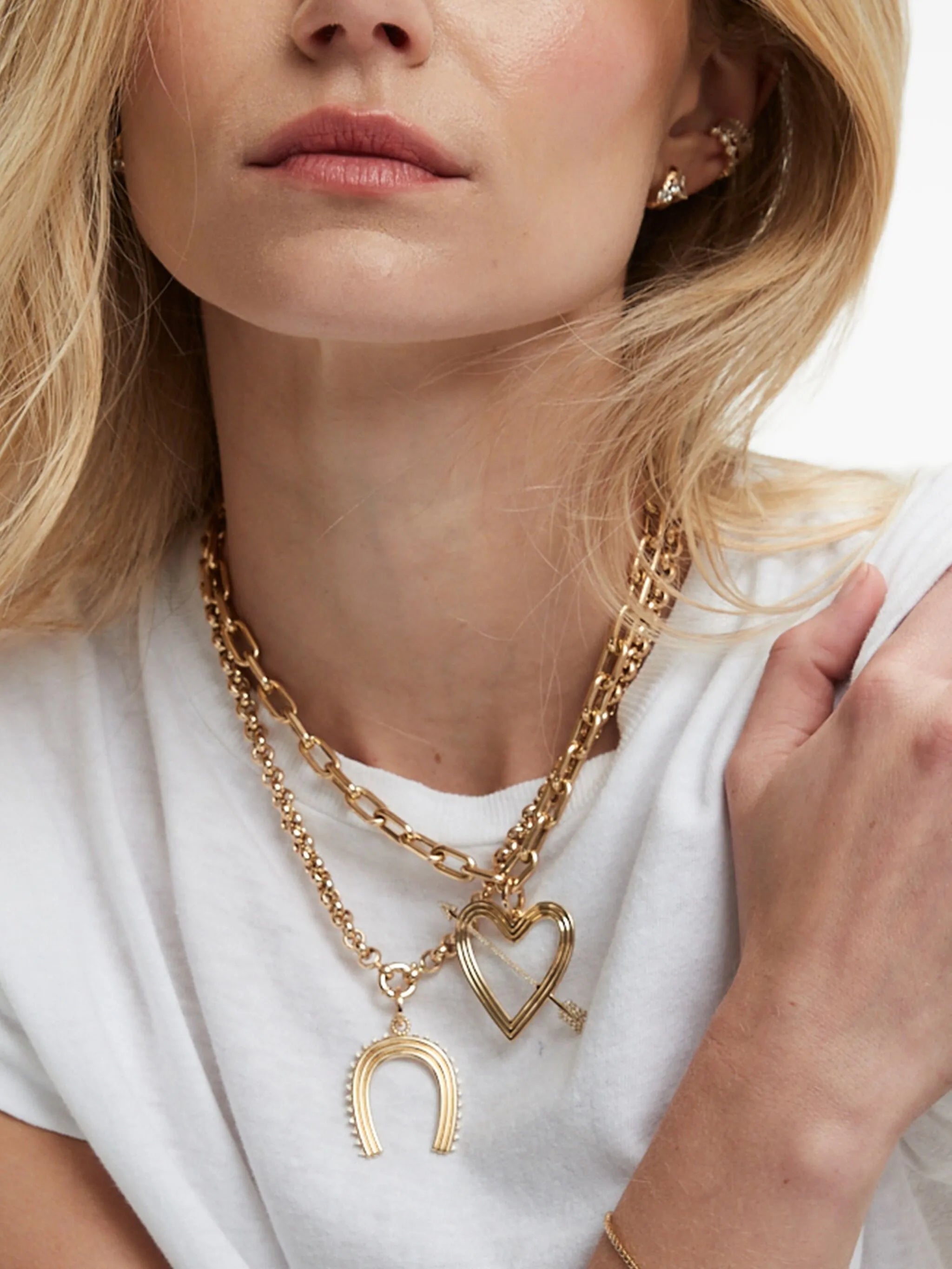 14K yellow gold Heart and Arrow diamond necklace