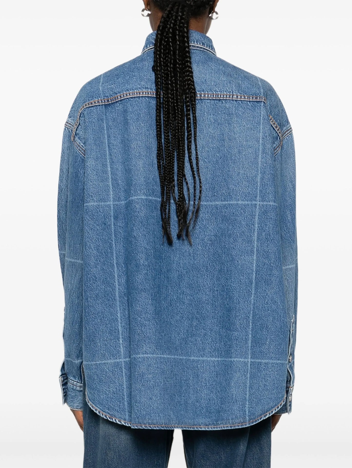 grid-pattern denim shirt