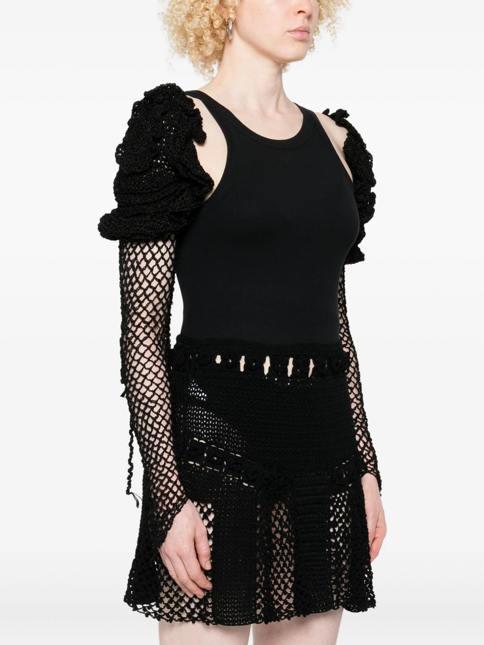 Shylla puff-sleeve crochet shrug