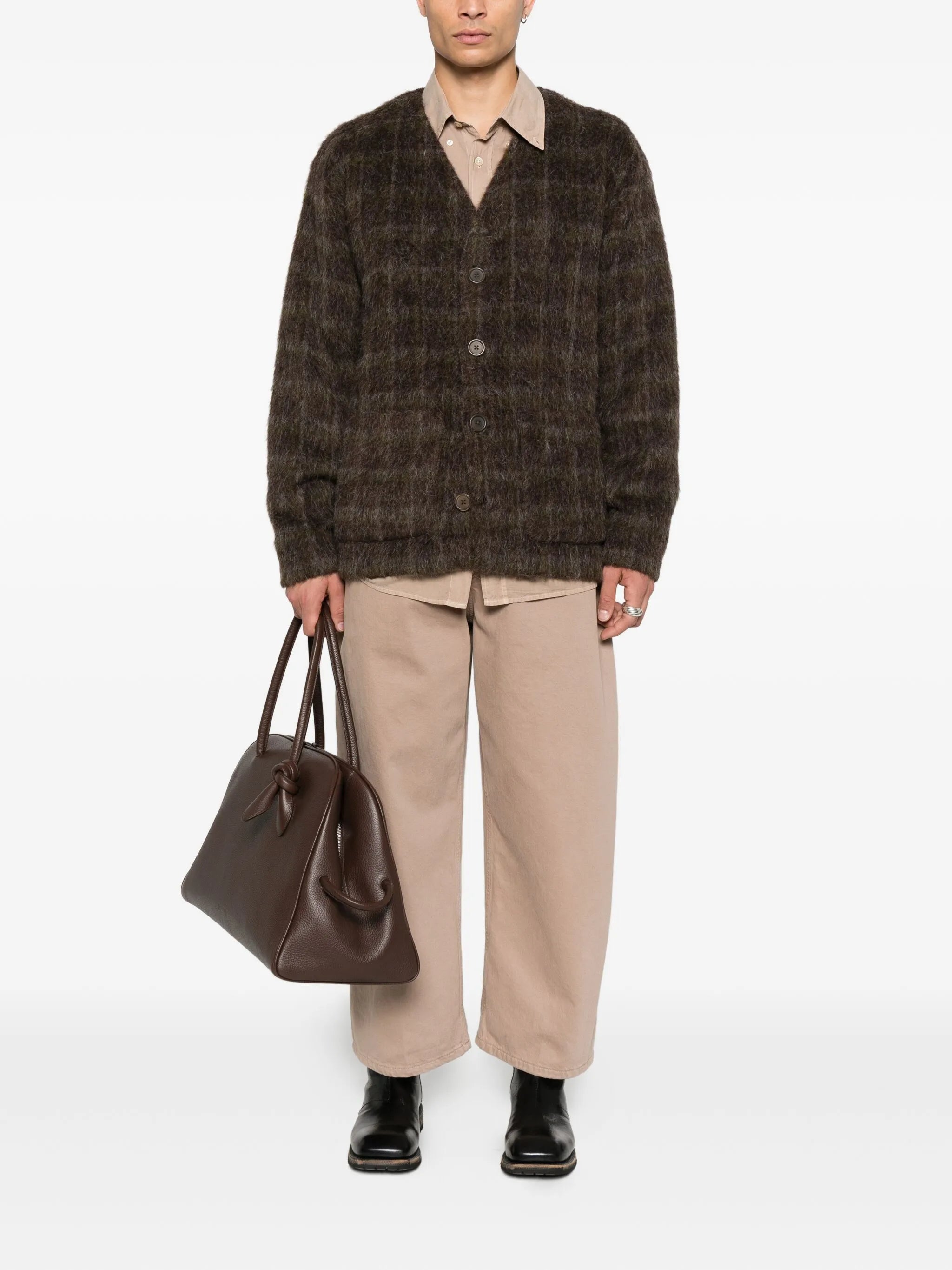 checked cardigan