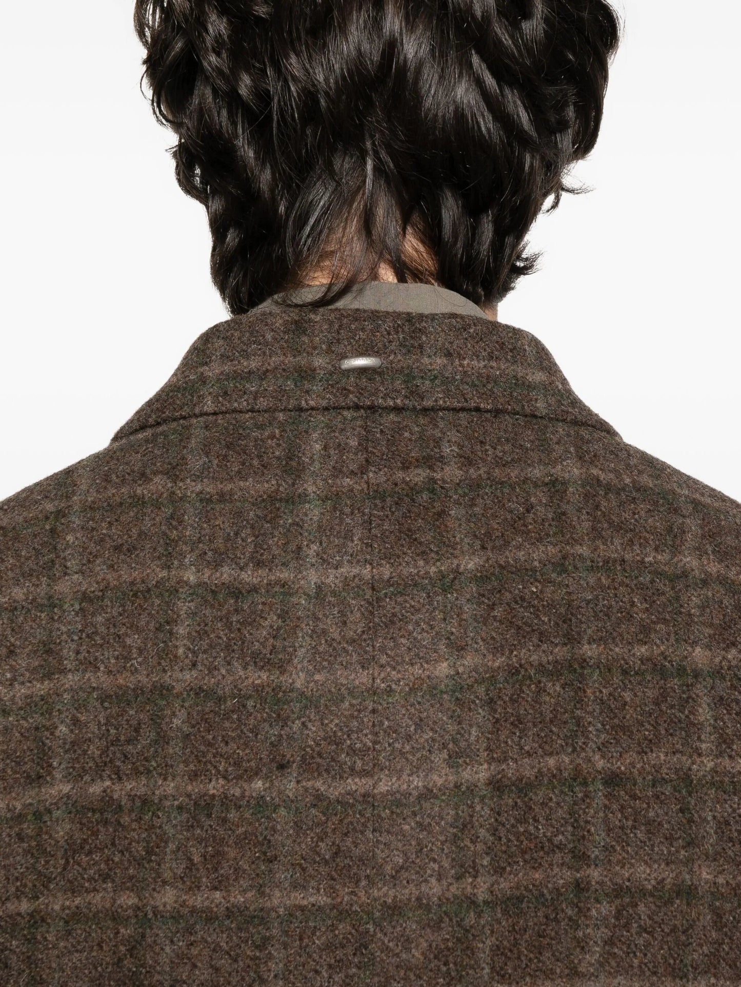 checked double-breasted coat