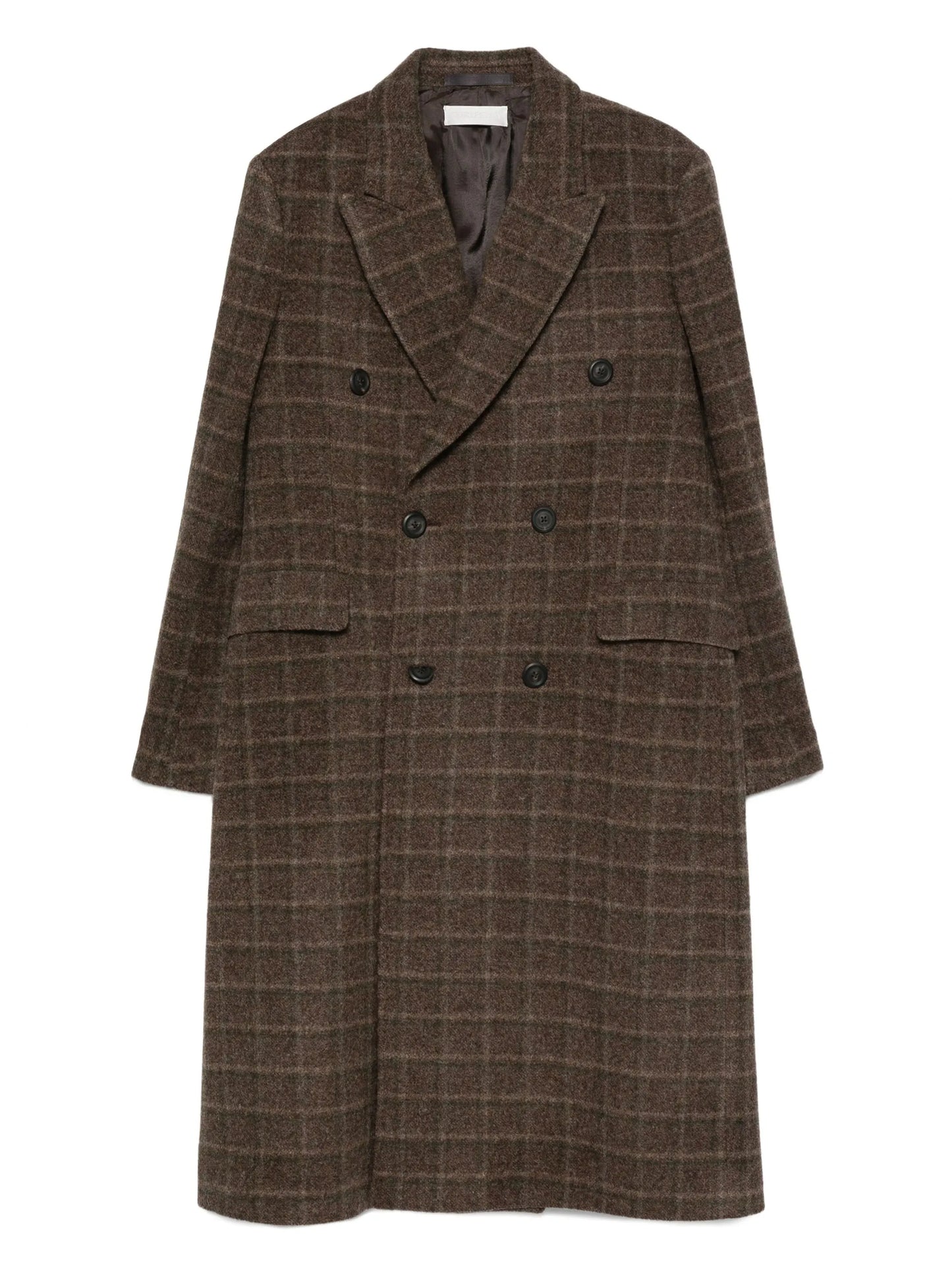 checked double-breasted coat