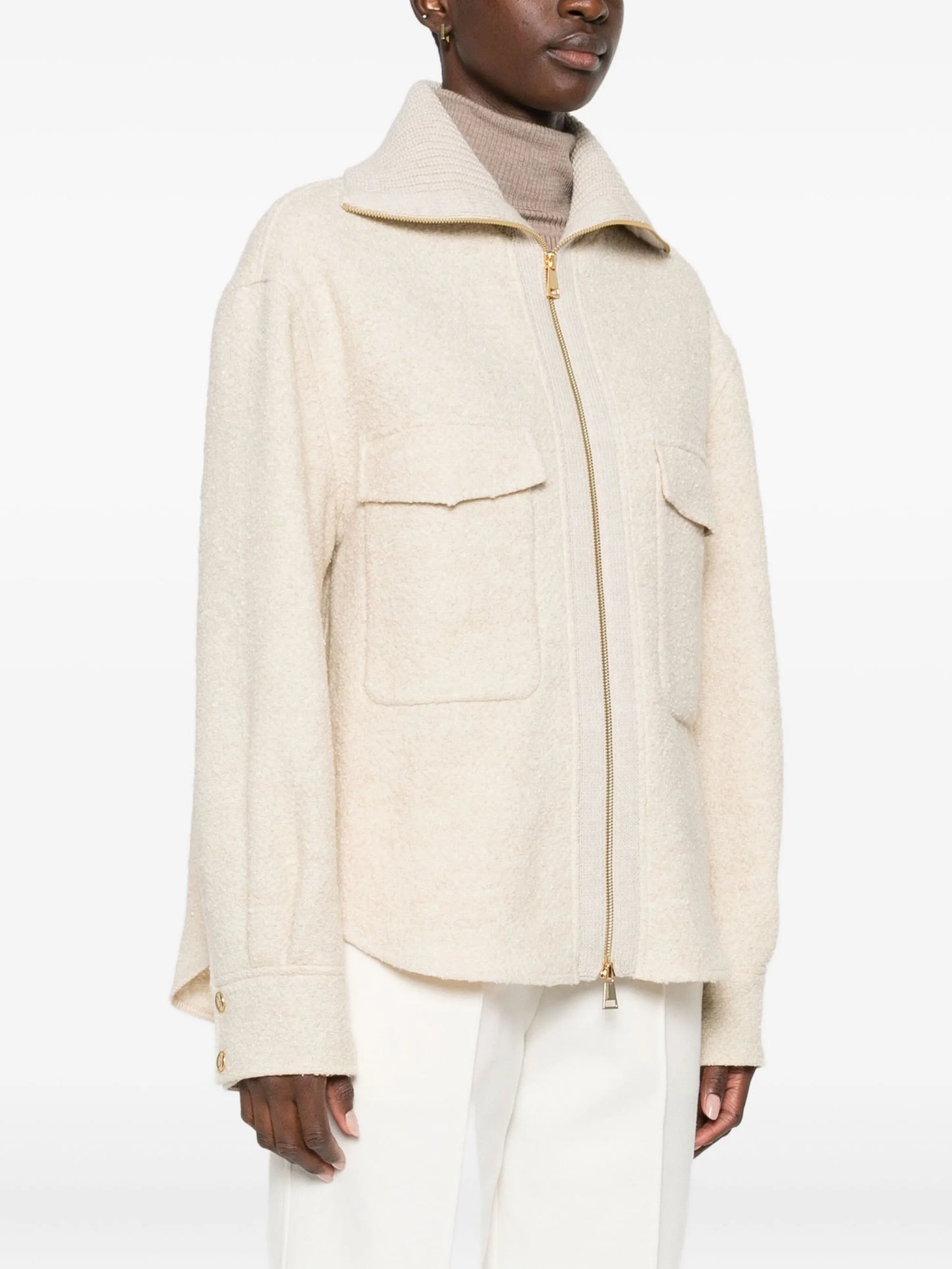 zip-up bouclé jacket