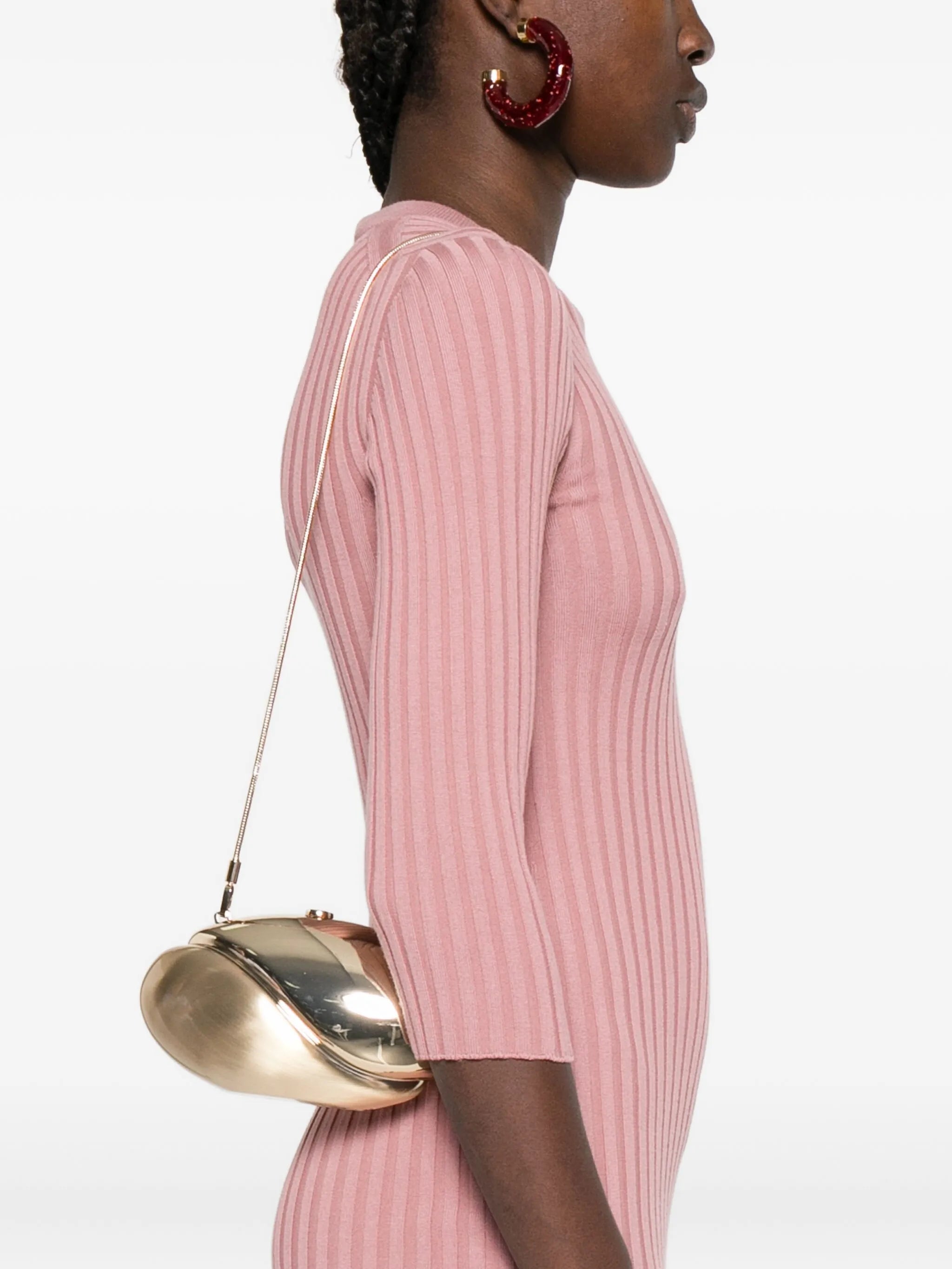 Ameera metallic-effect oval clutch