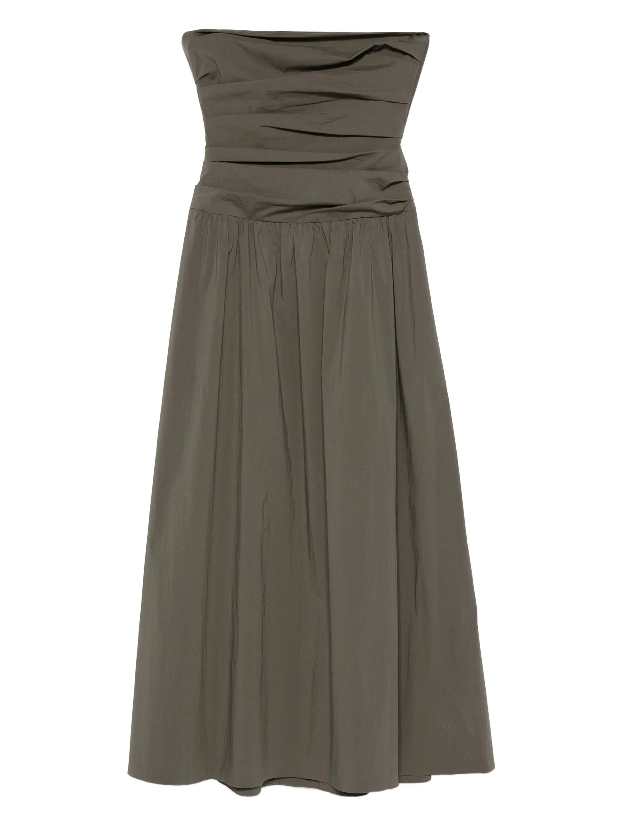 gathered-detail strapless midi dress