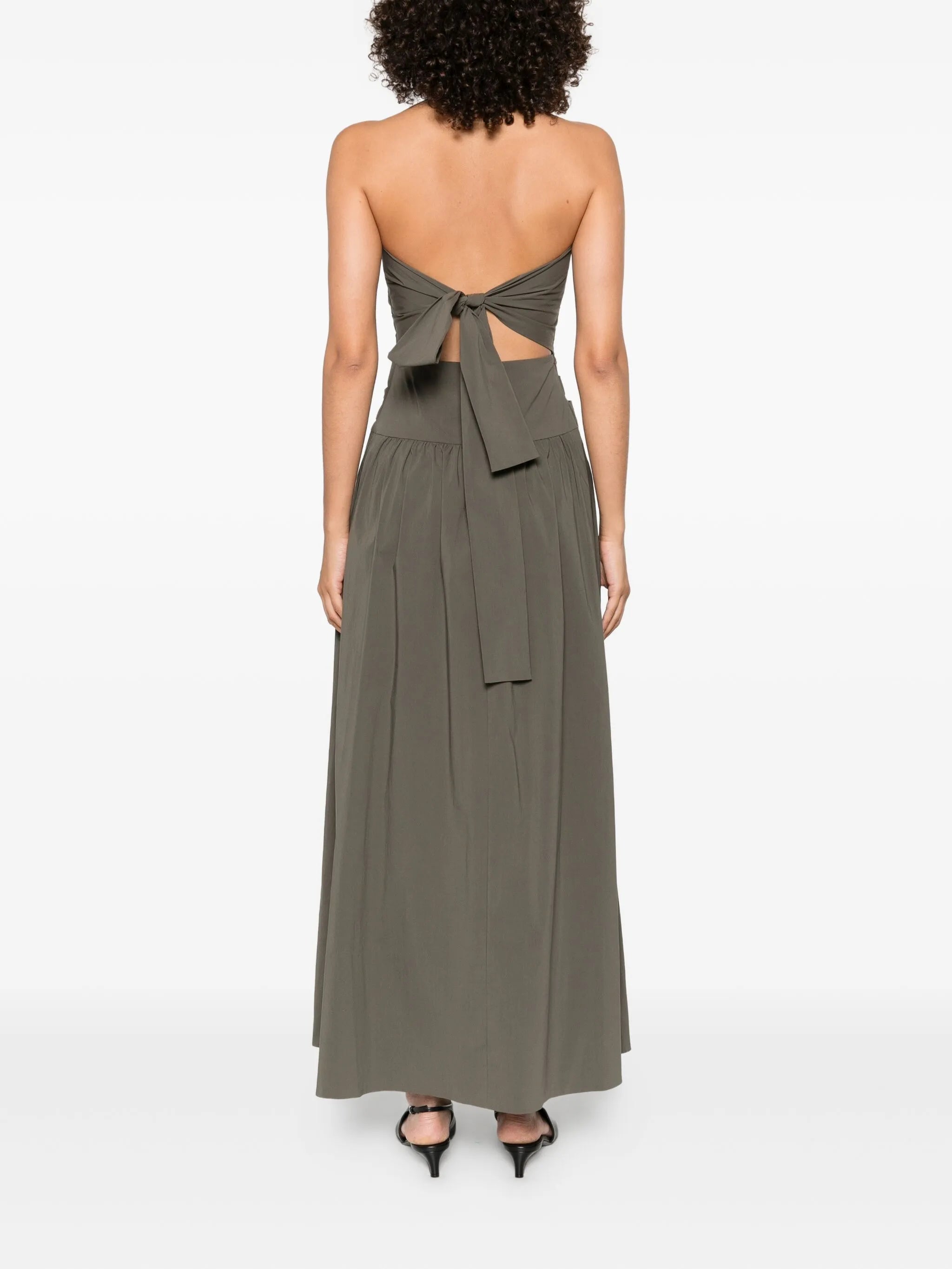 gathered-detail strapless midi dress