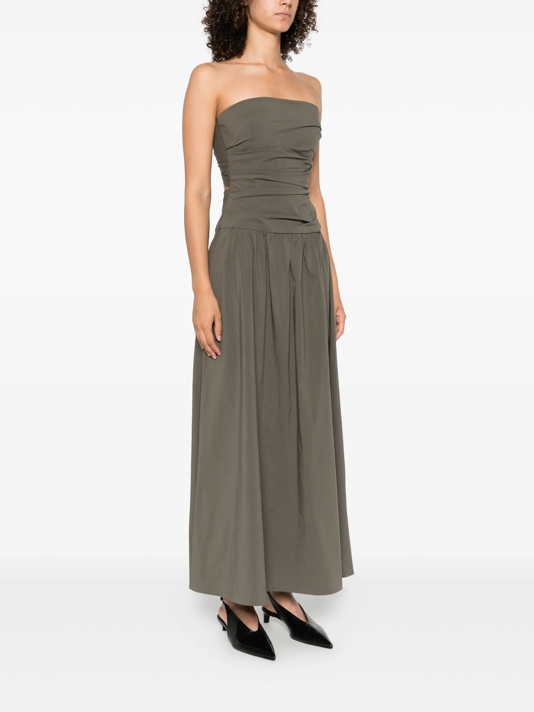 gathered-detail strapless midi dress