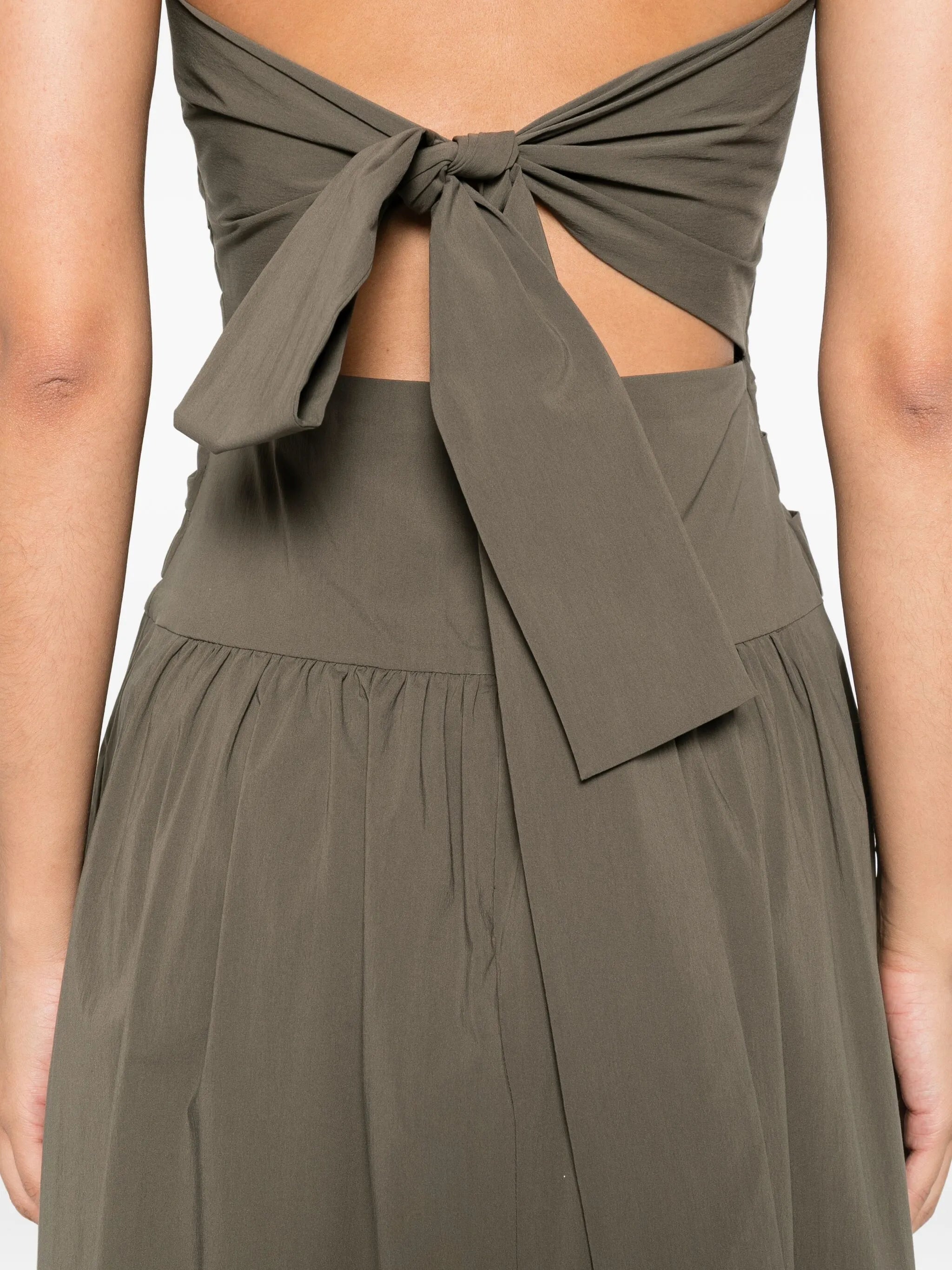 gathered-detail strapless midi dress