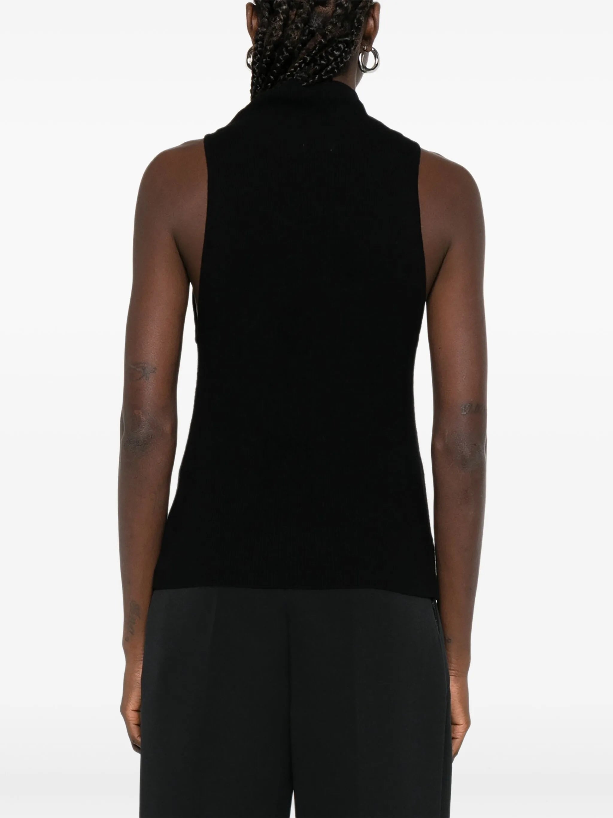 high-neck sleeveless top