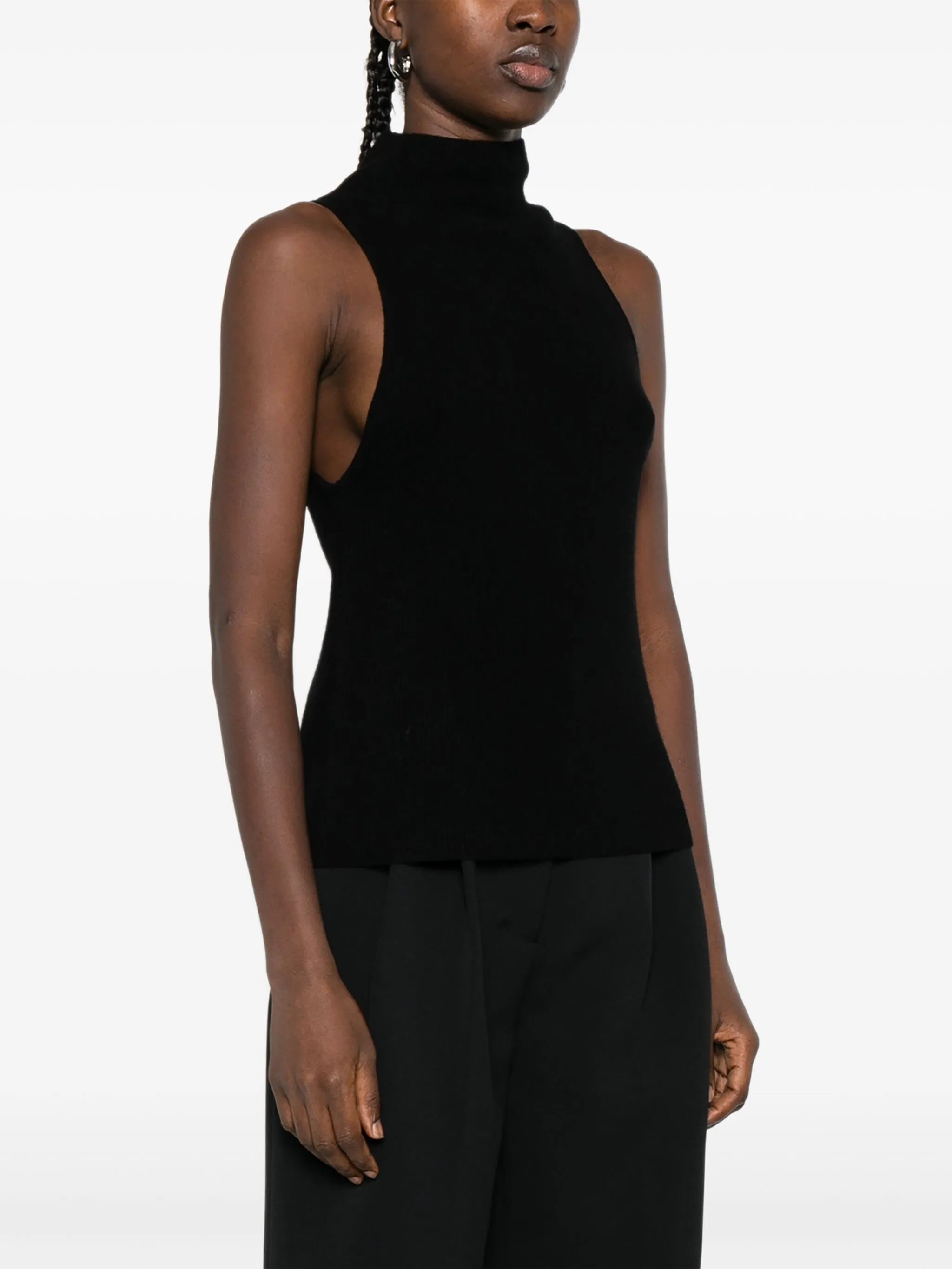 high-neck sleeveless top