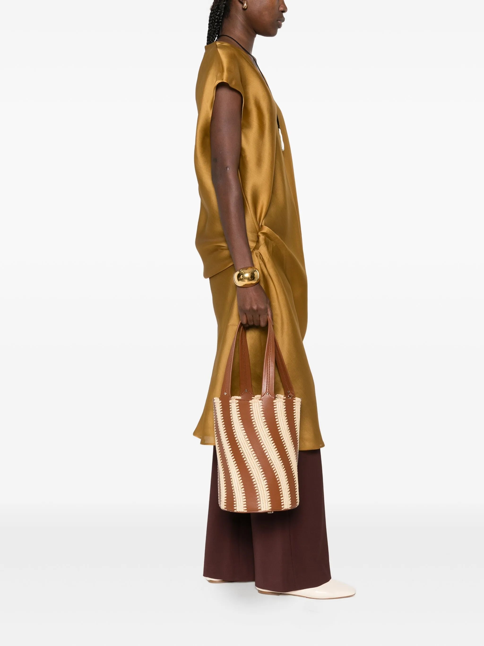 Talia raffia-leather bucket bag