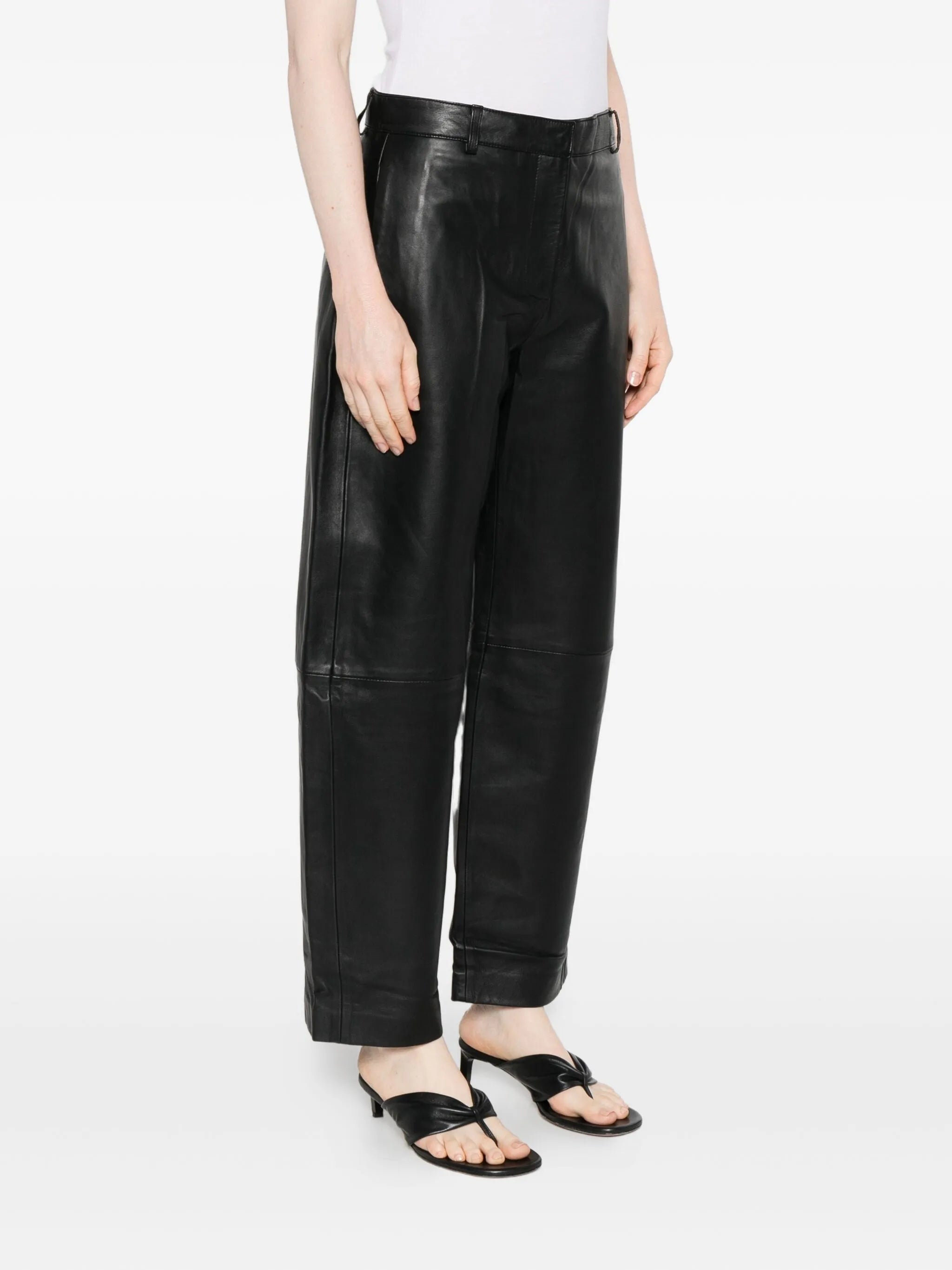 leather straight-leg trousers