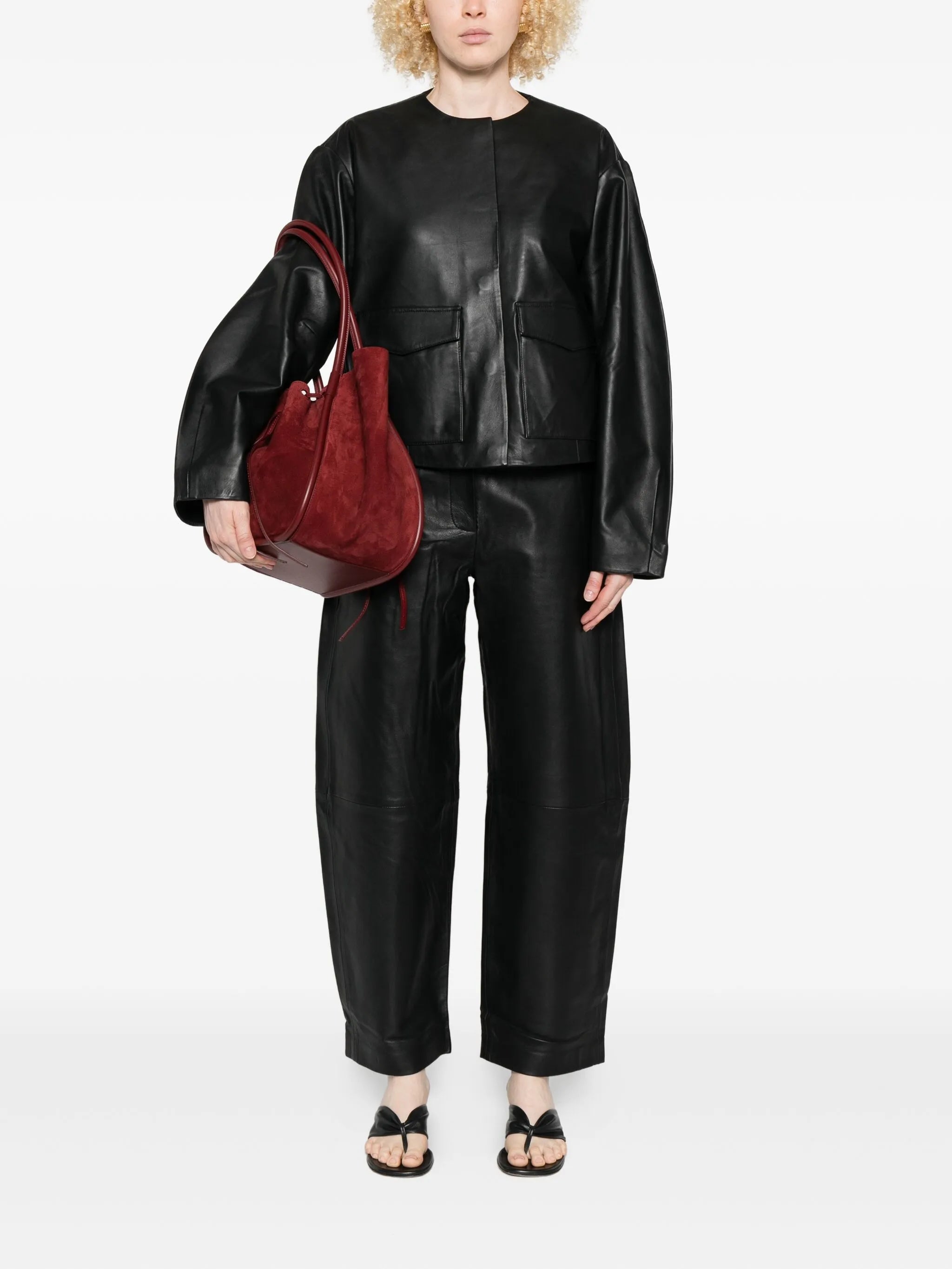 leather straight-leg trousers