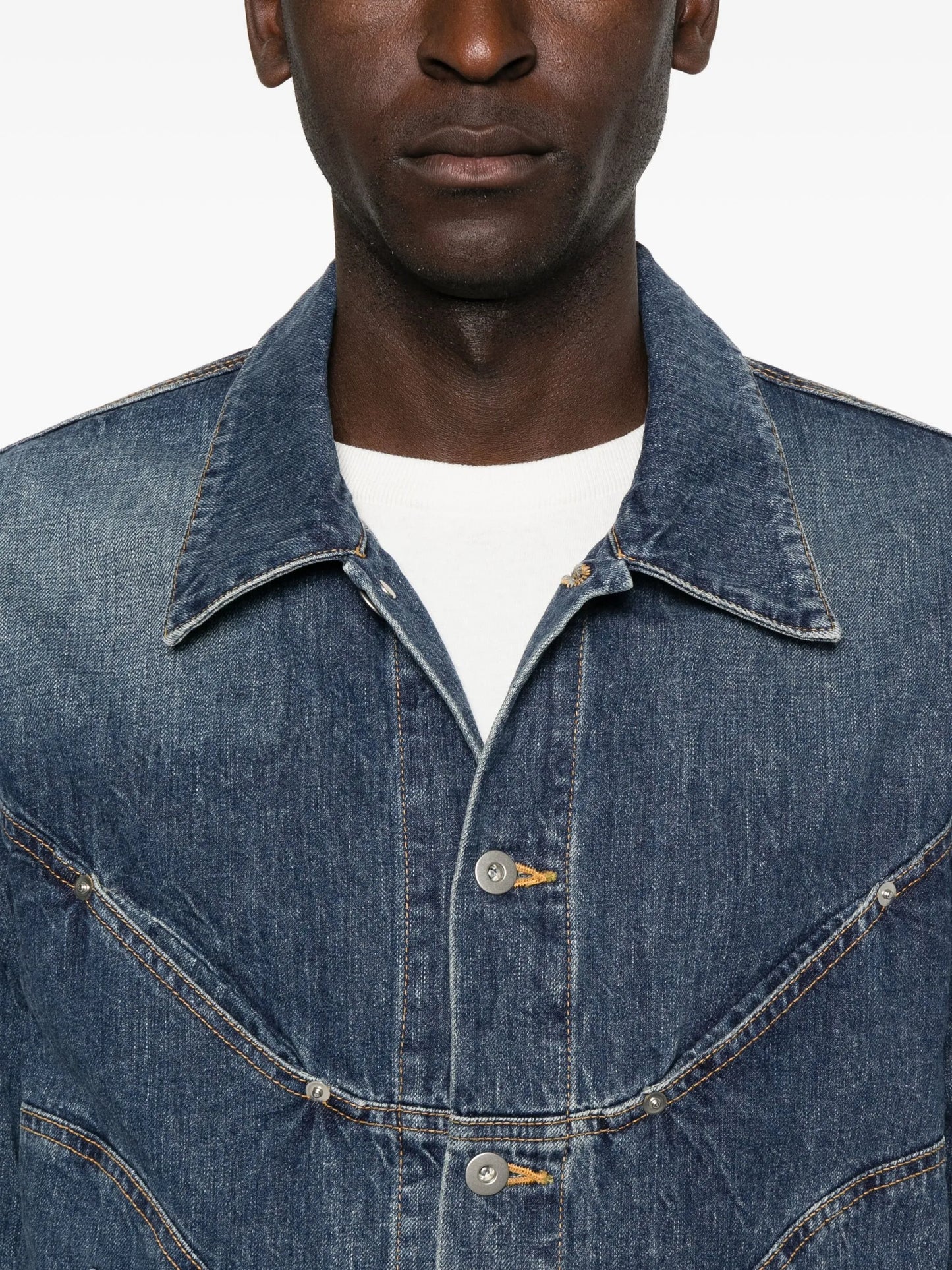 curved-panel denim jacket