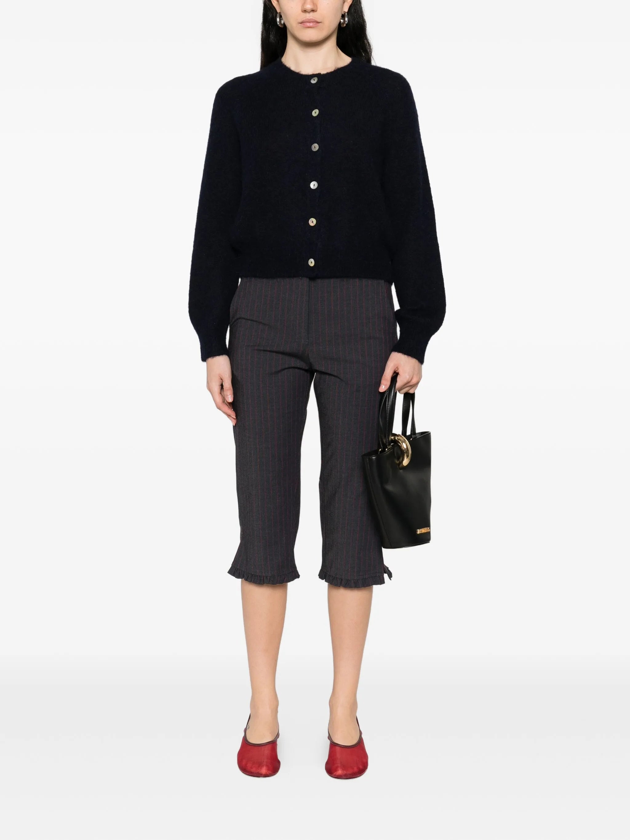 fine-knit button-up cardigan