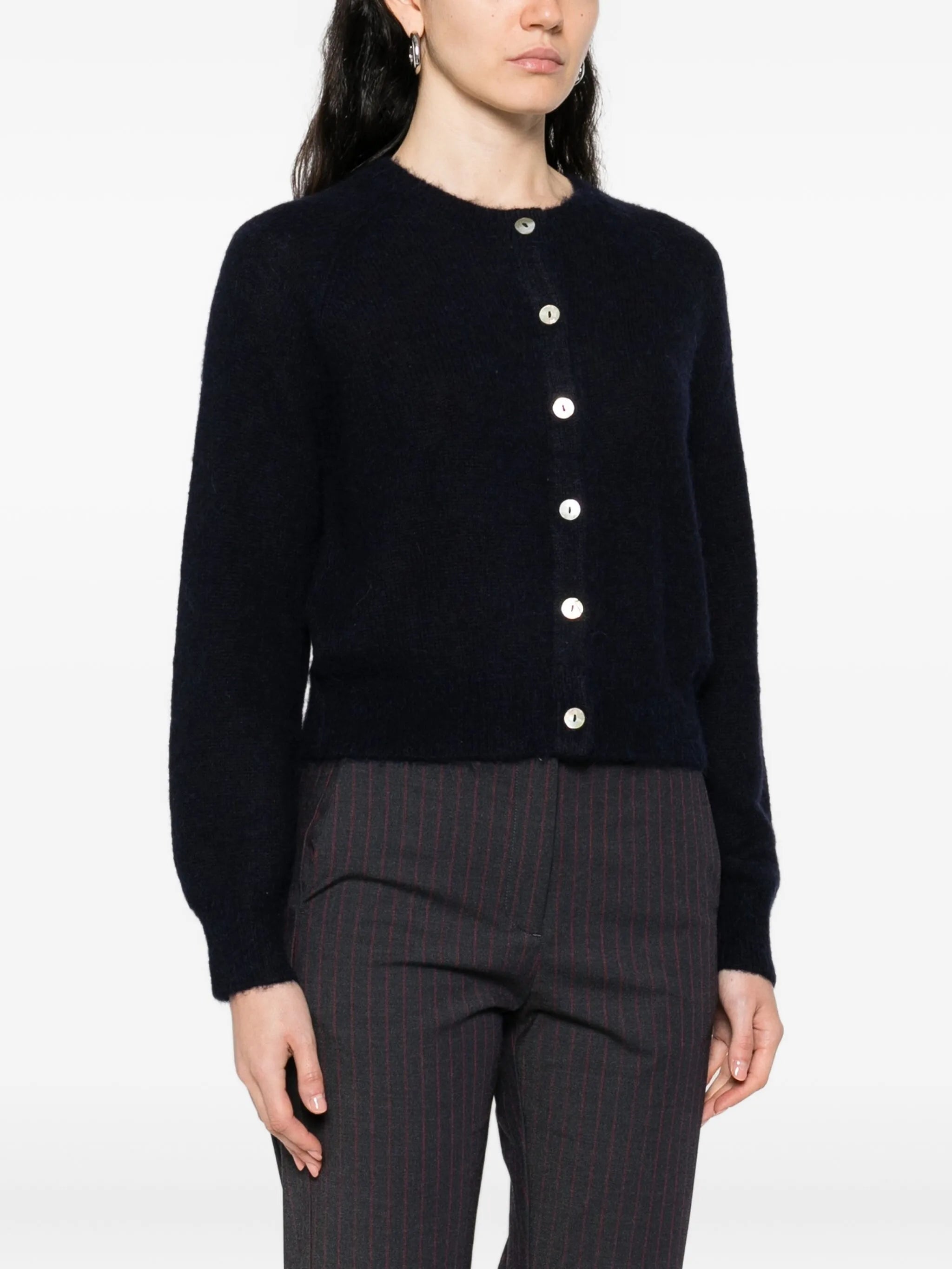 fine-knit button-up cardigan