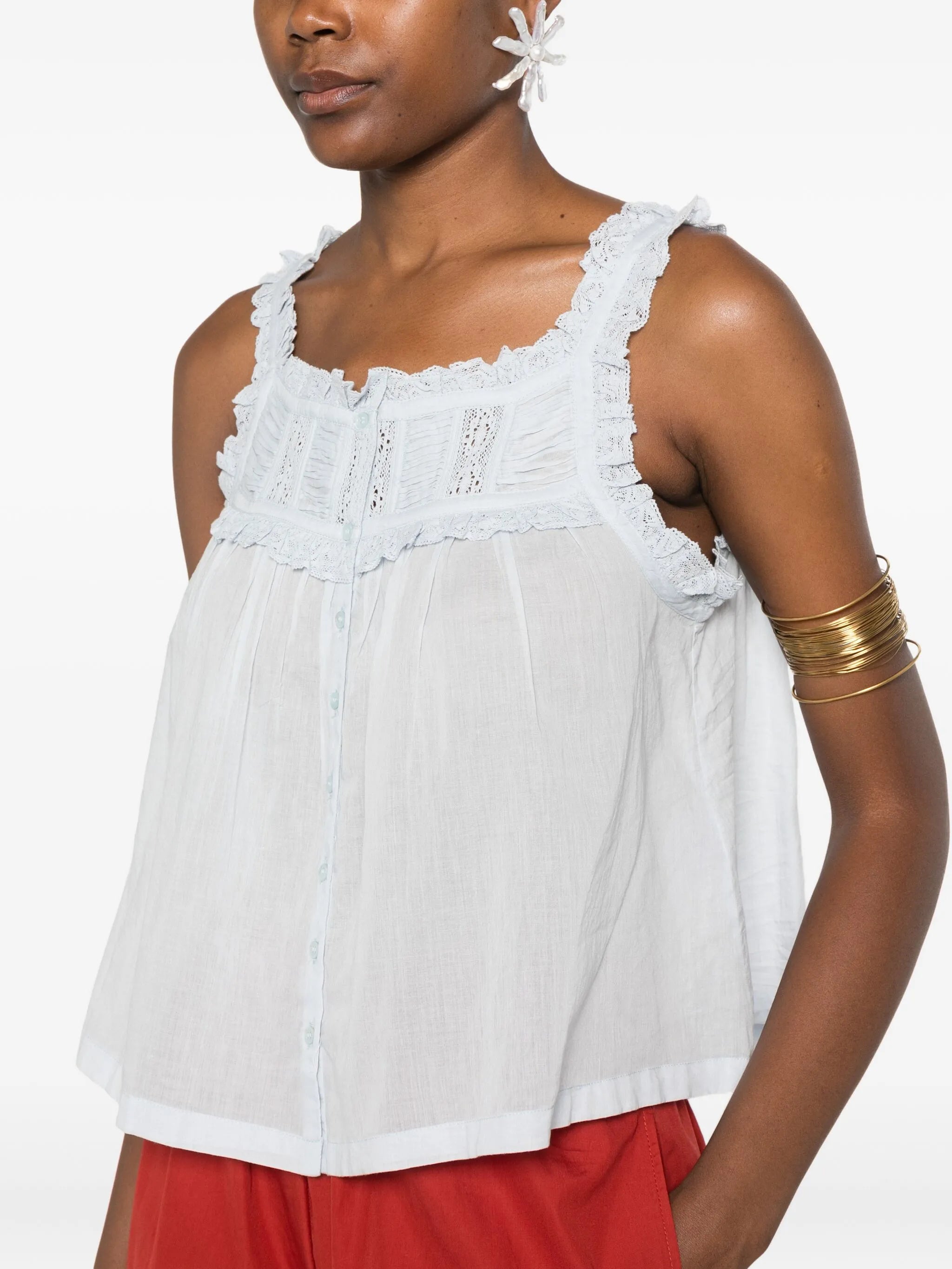 frill-trimmed button top