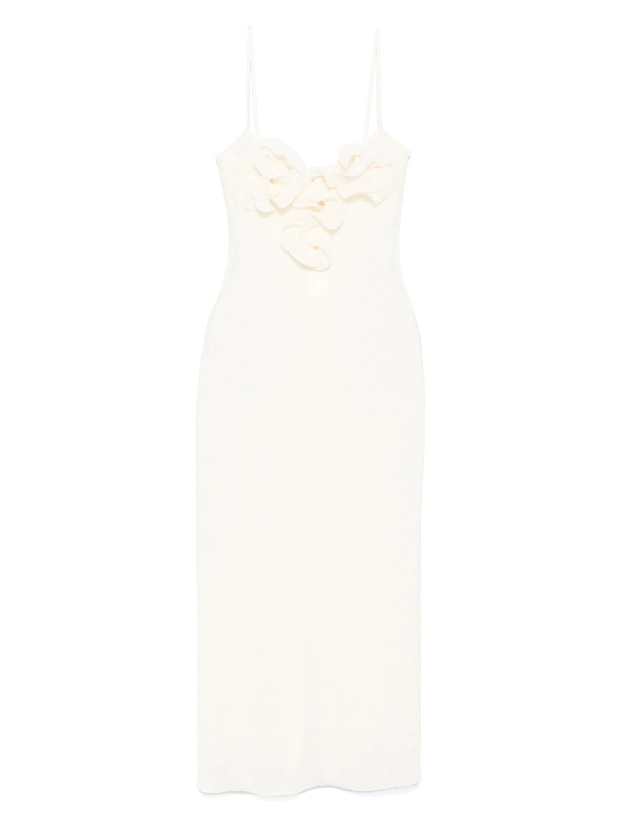 floral-appliqué midi dress