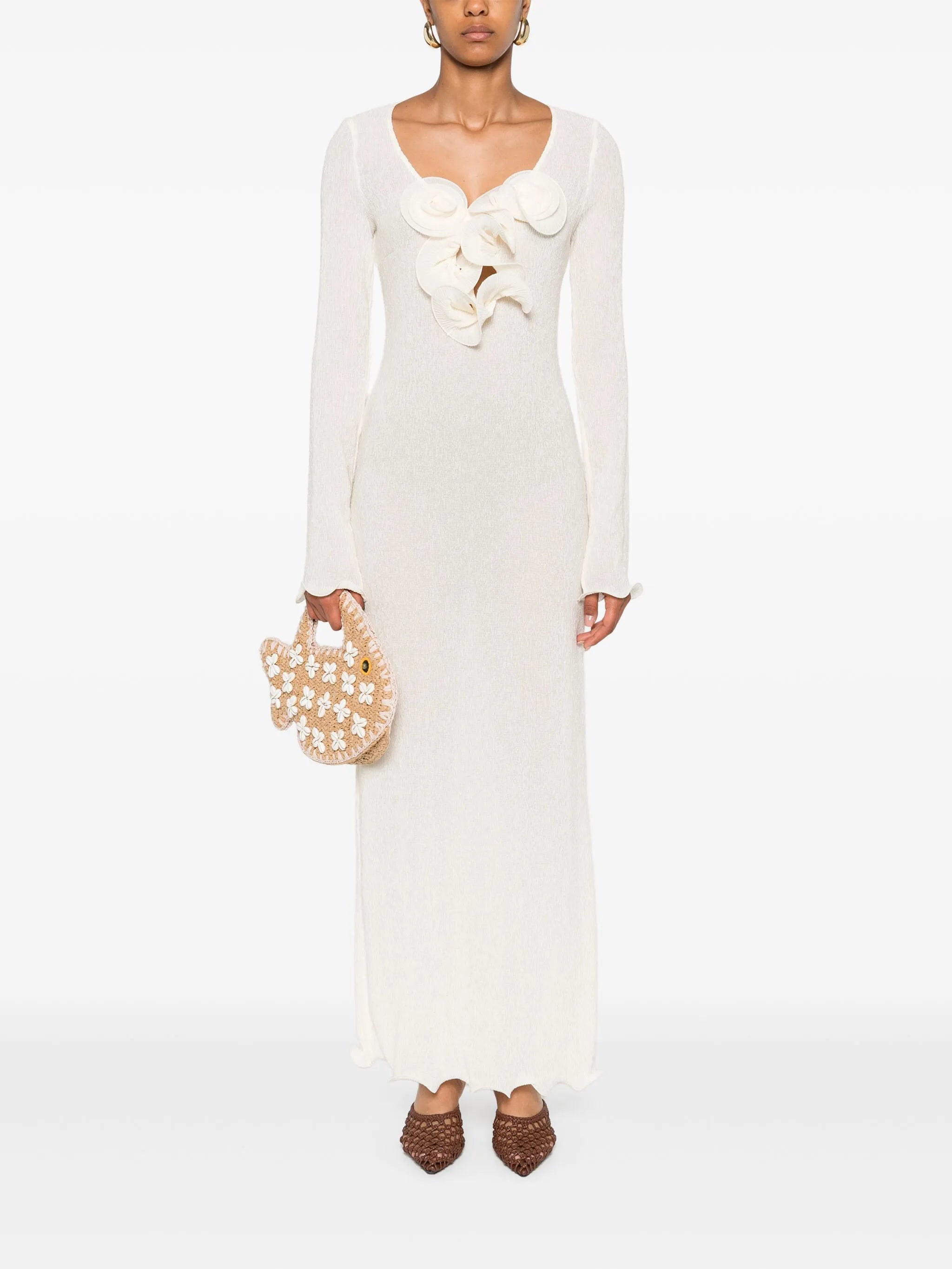 floral-appliqué maxi dress