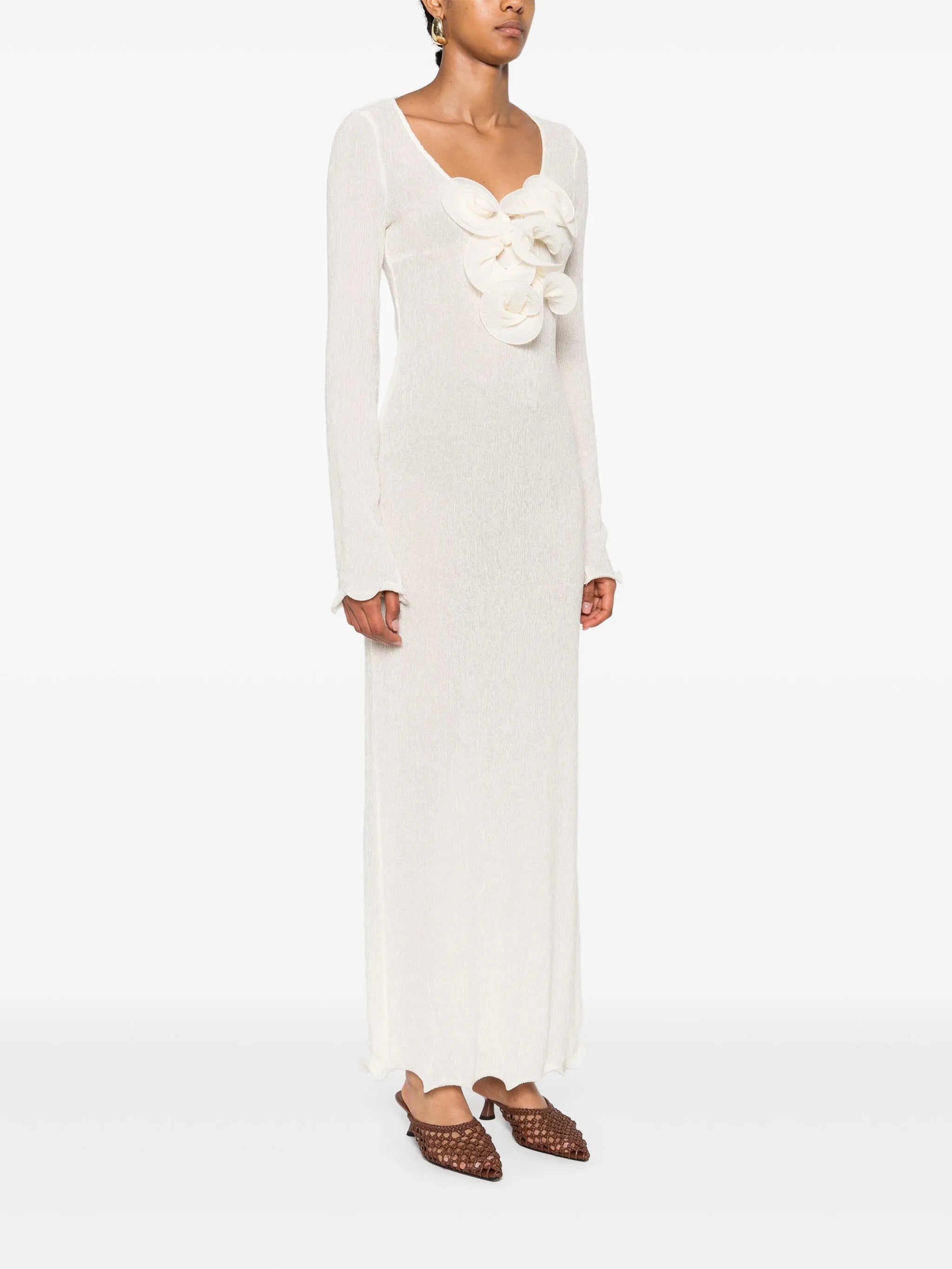 floral-appliqué maxi dress