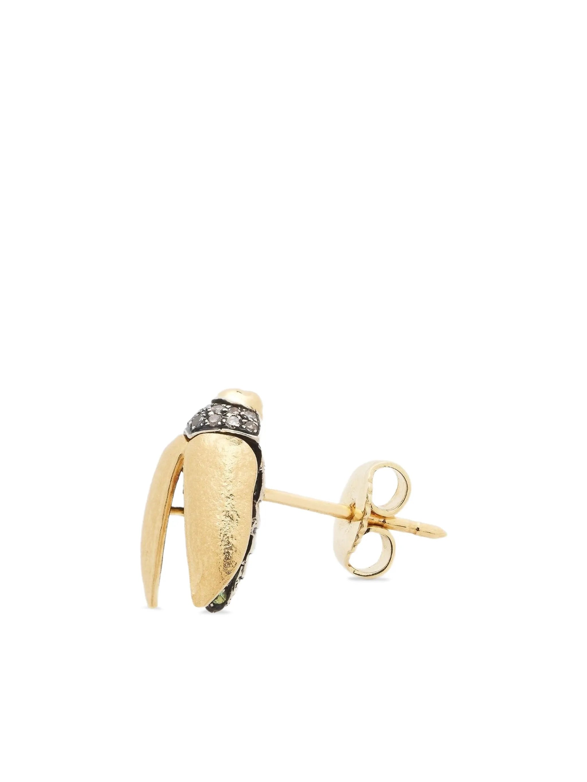 18K yellow gold mini Scarab diamond and tsavorite earrings
